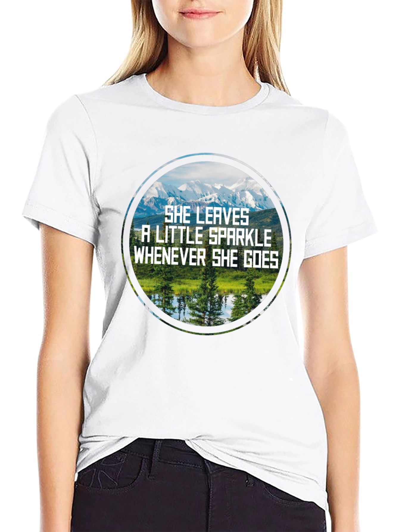 Sparkle Mountain Scene Black T-Shirt