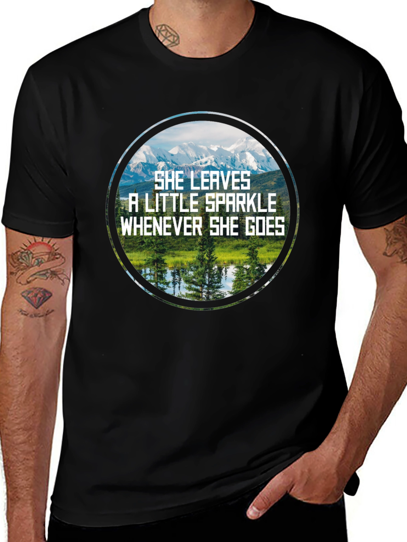 Sparkle Mountain Scene Black T-Shirt