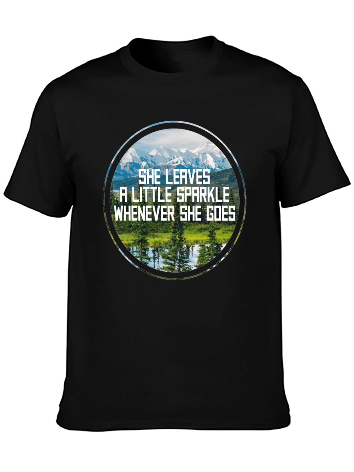 Sparkle Mountain Scene Black T-Shirt