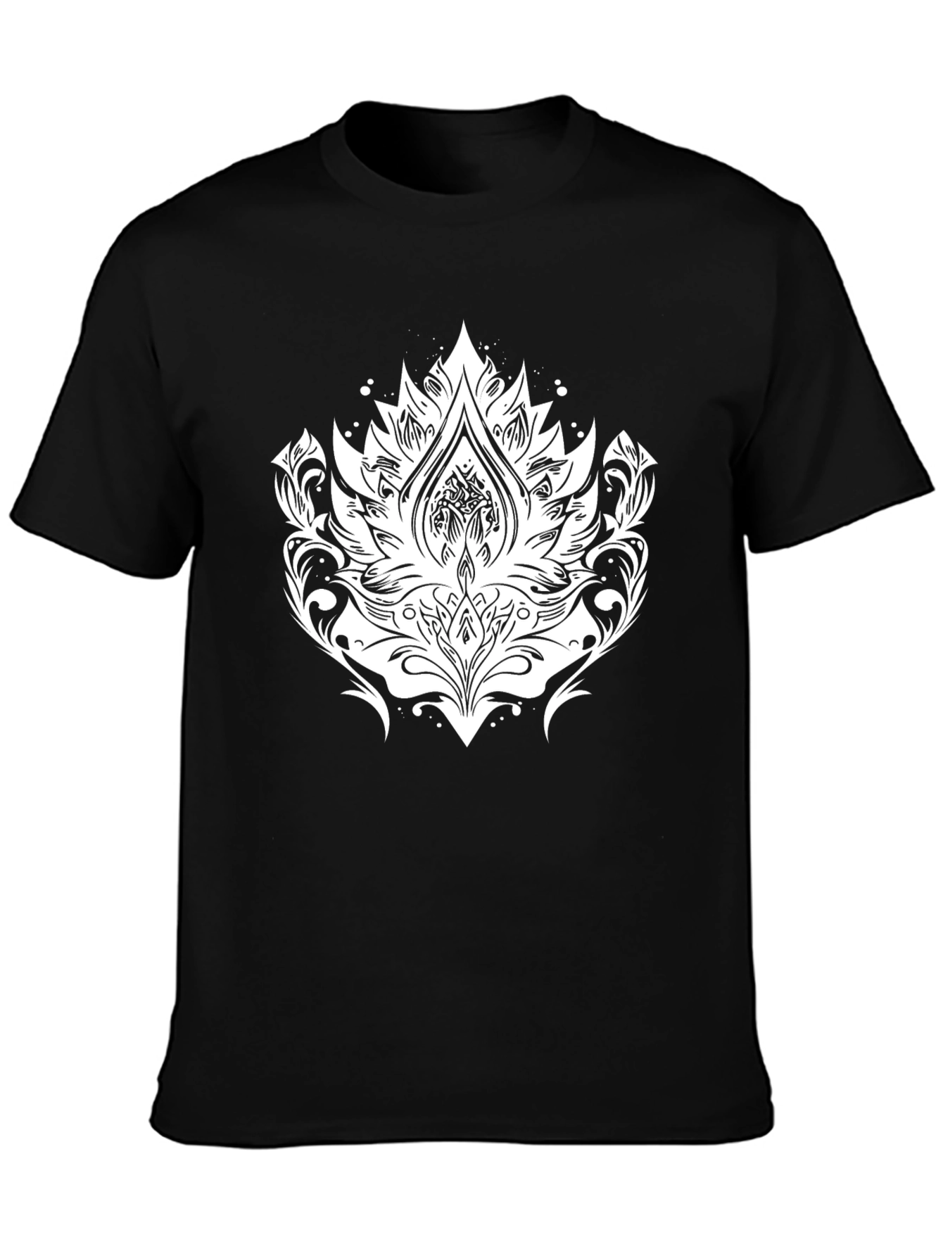 Black Tee with White Lotus Graphic Print