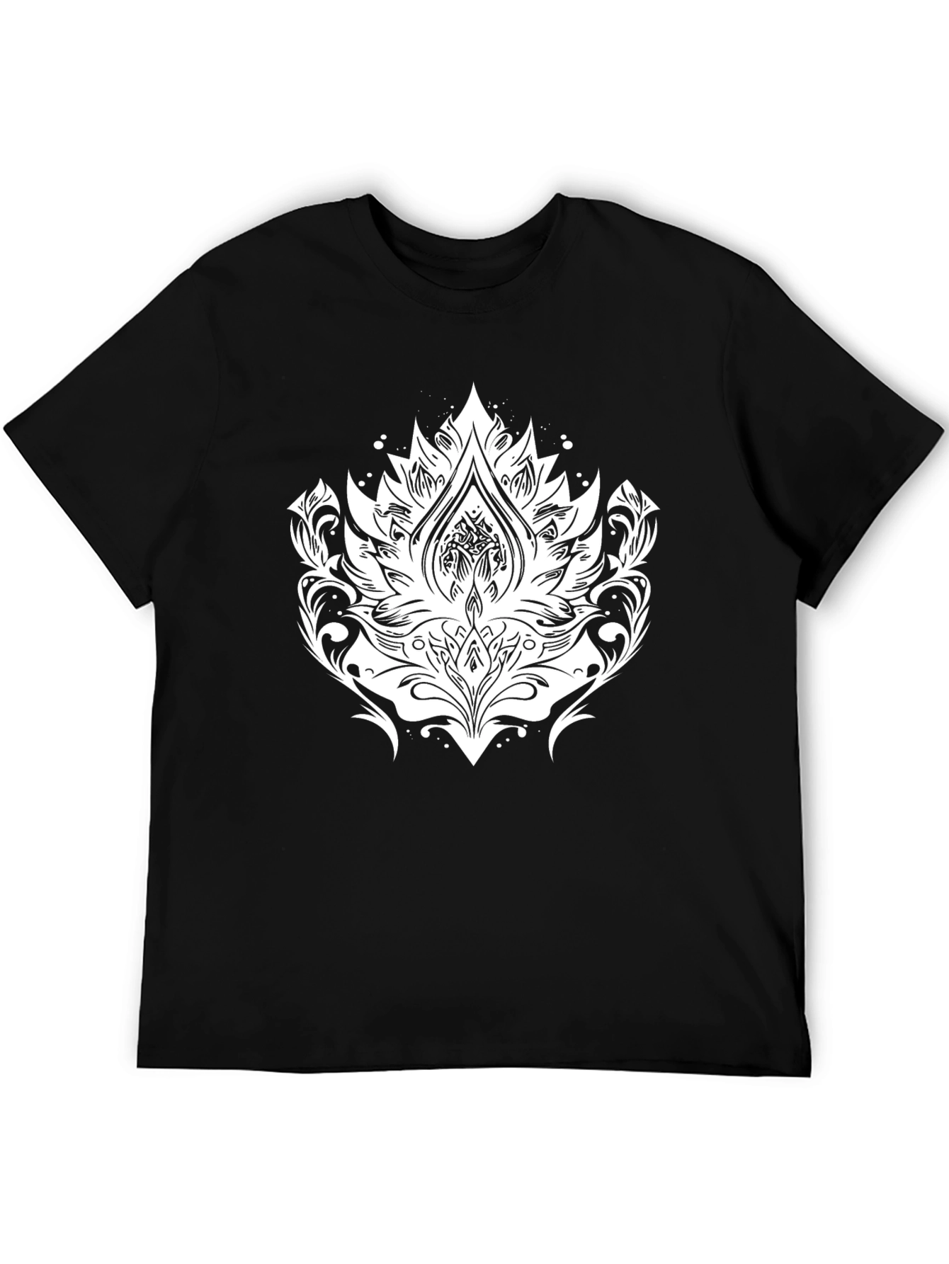 Black Tee with White Lotus Graphic Print
