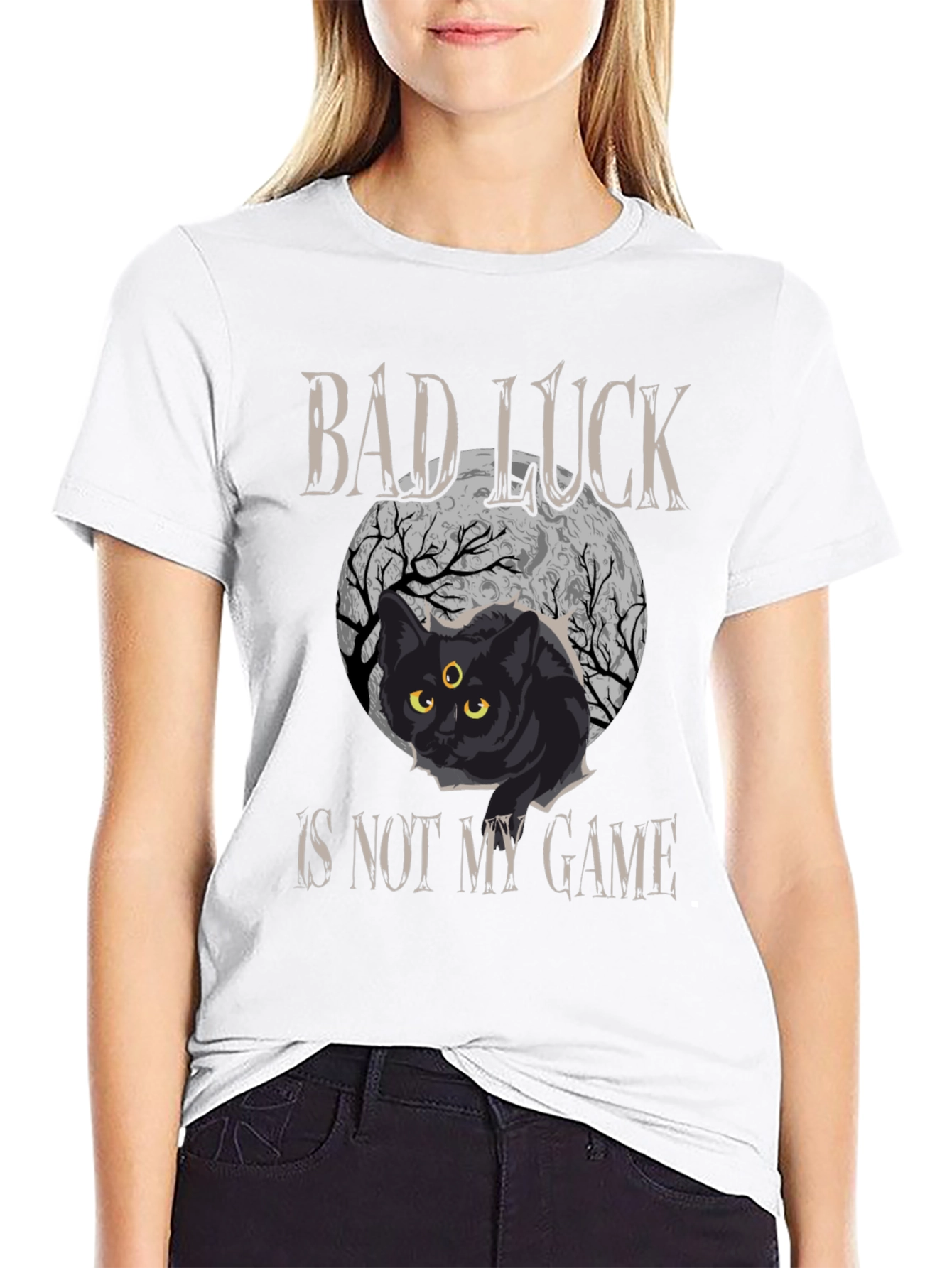 Bad Luck Cat Graphic Tee - Spooky Style