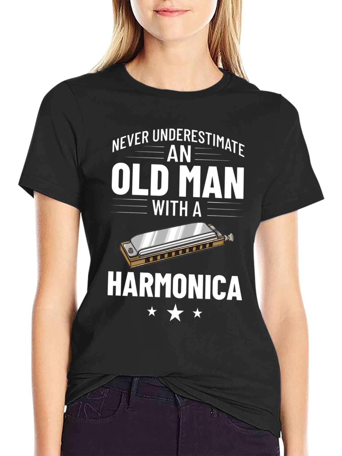 Never Underestimate an Old Man with a Harmonica T-Shirt
