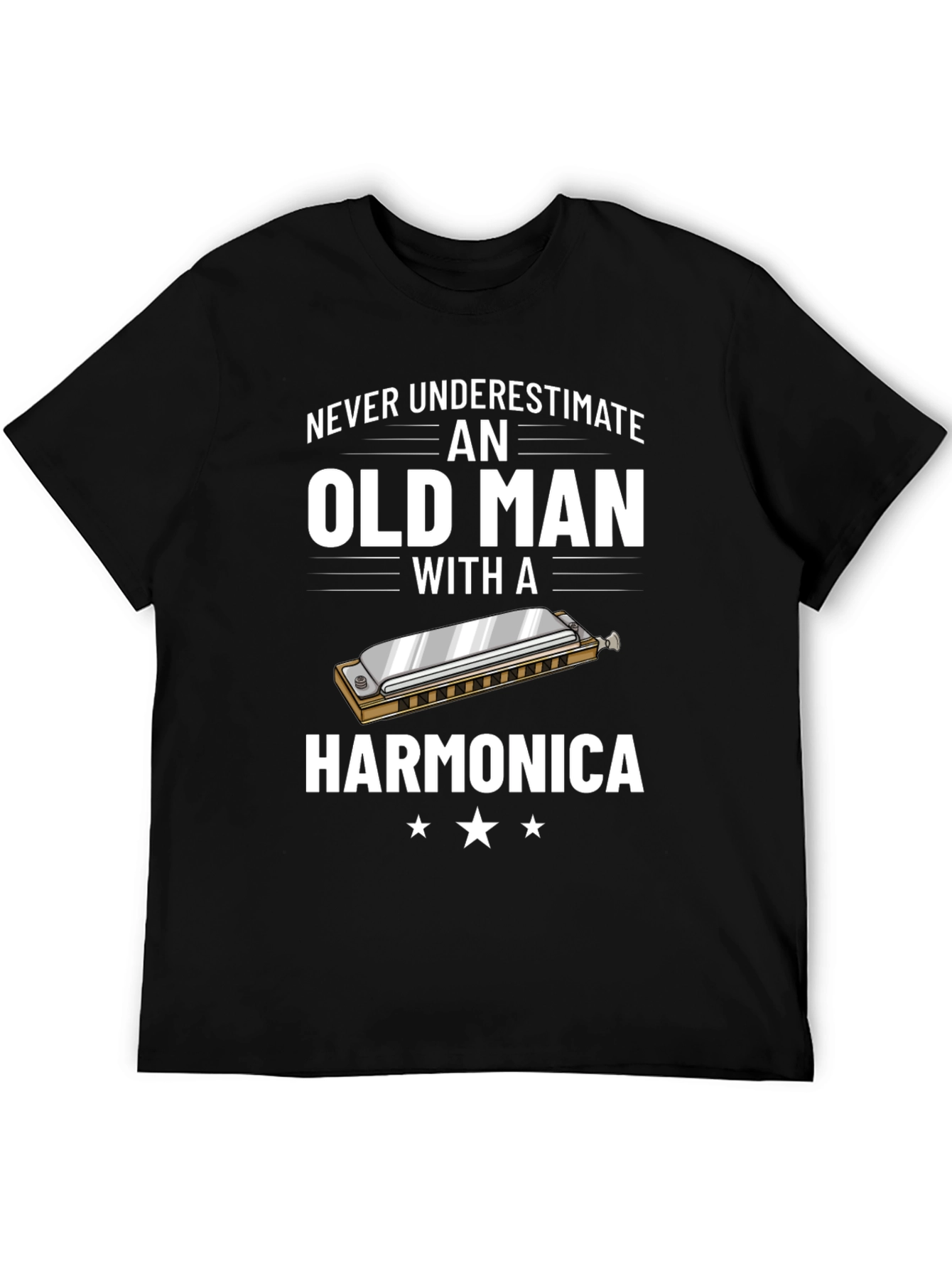 Never Underestimate an Old Man with a Harmonica T-Shirt