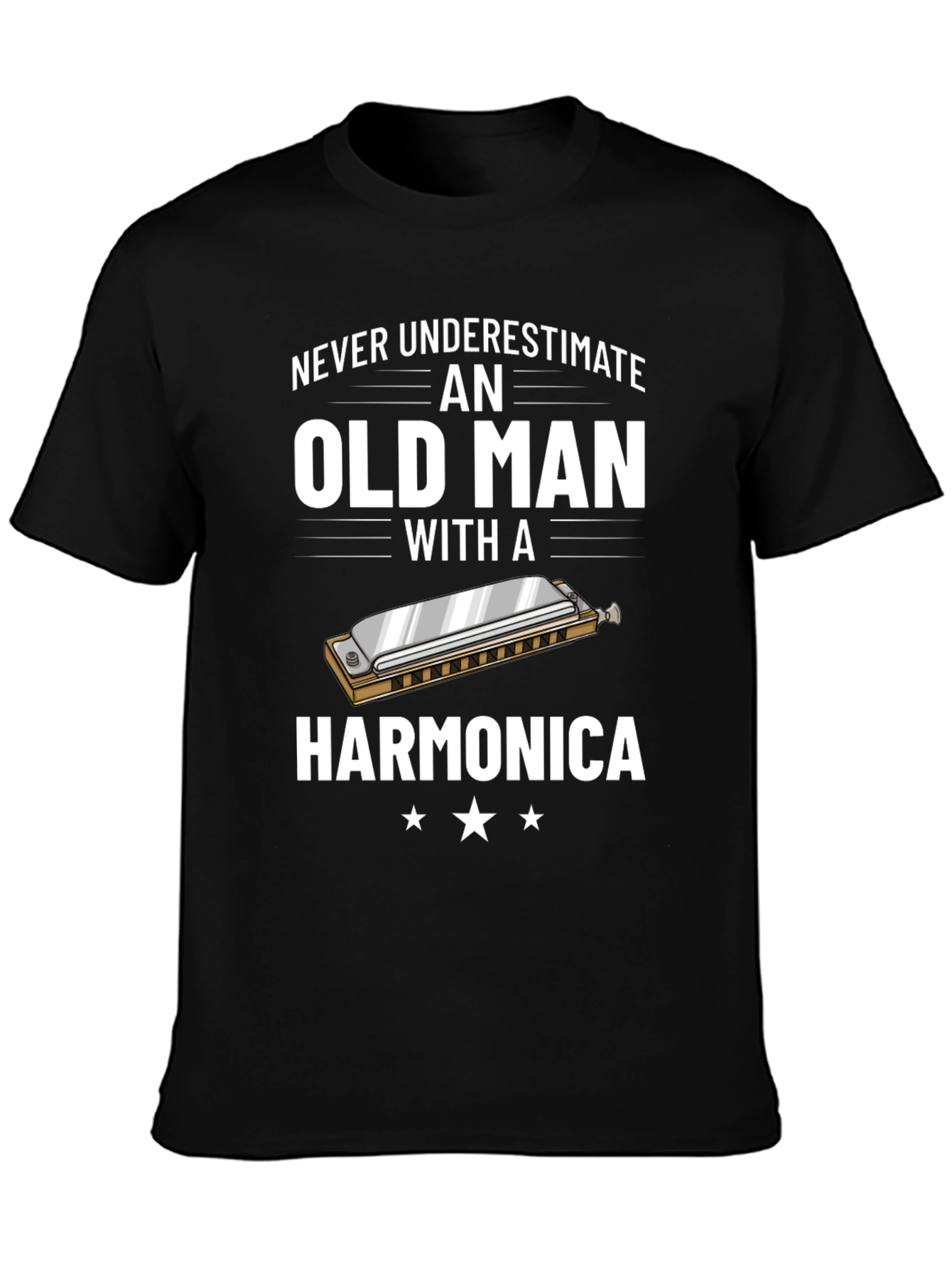 Never Underestimate an Old Man with a Harmonica T-Shirt