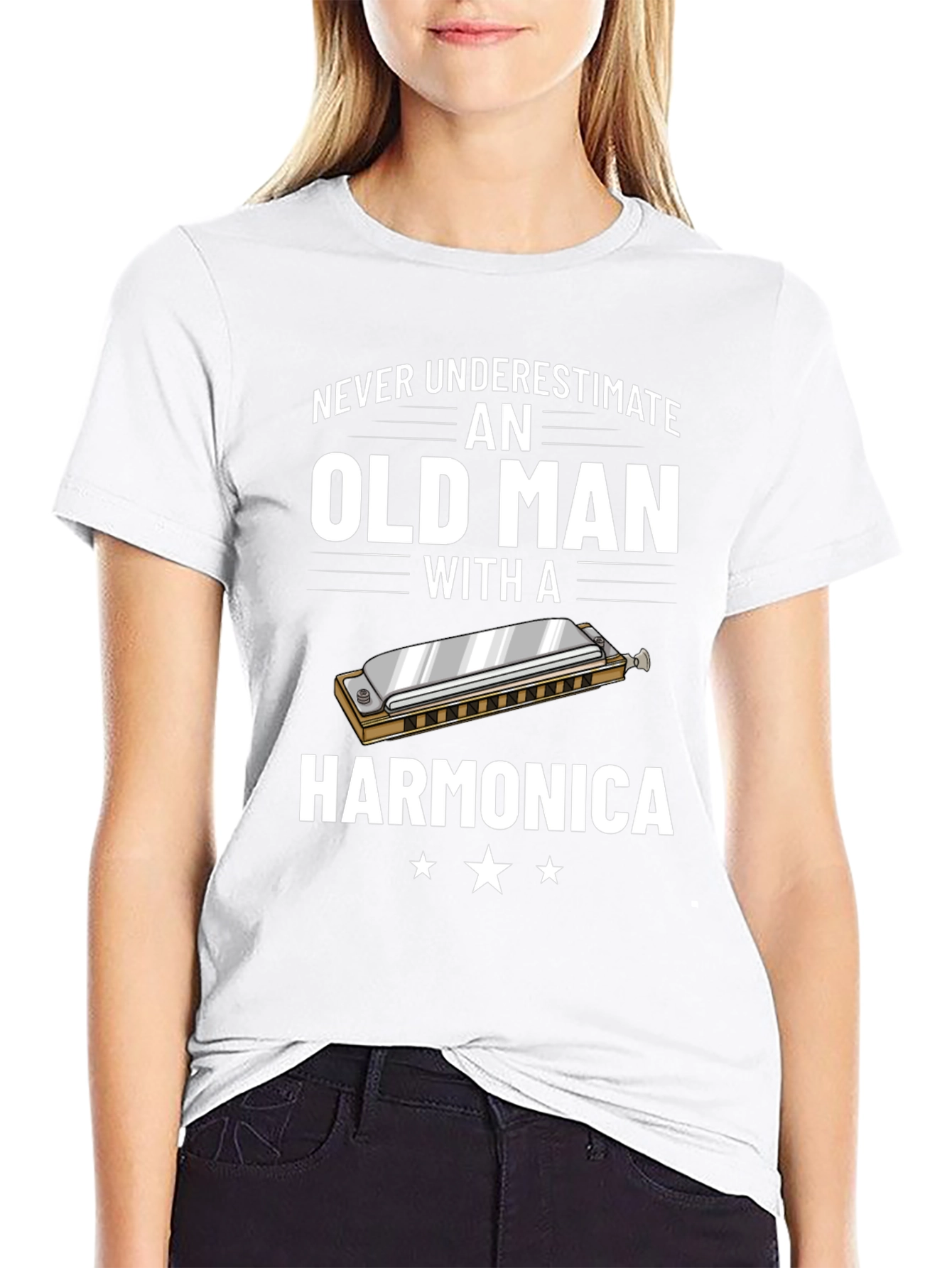 Never Underestimate an Old Man with a Harmonica T-Shirt