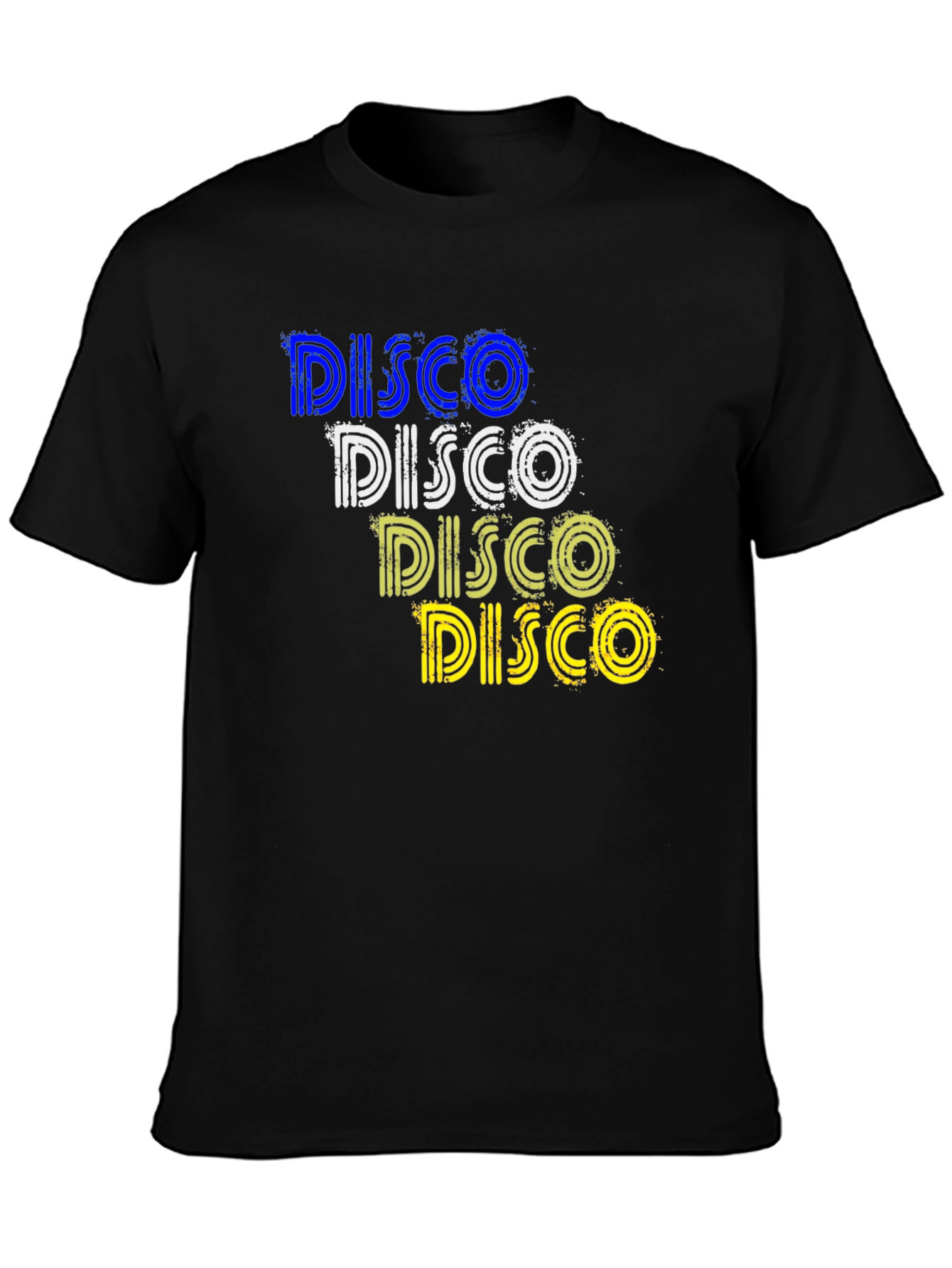 Retro Disco T-Shirt: Blue White Yellow Design