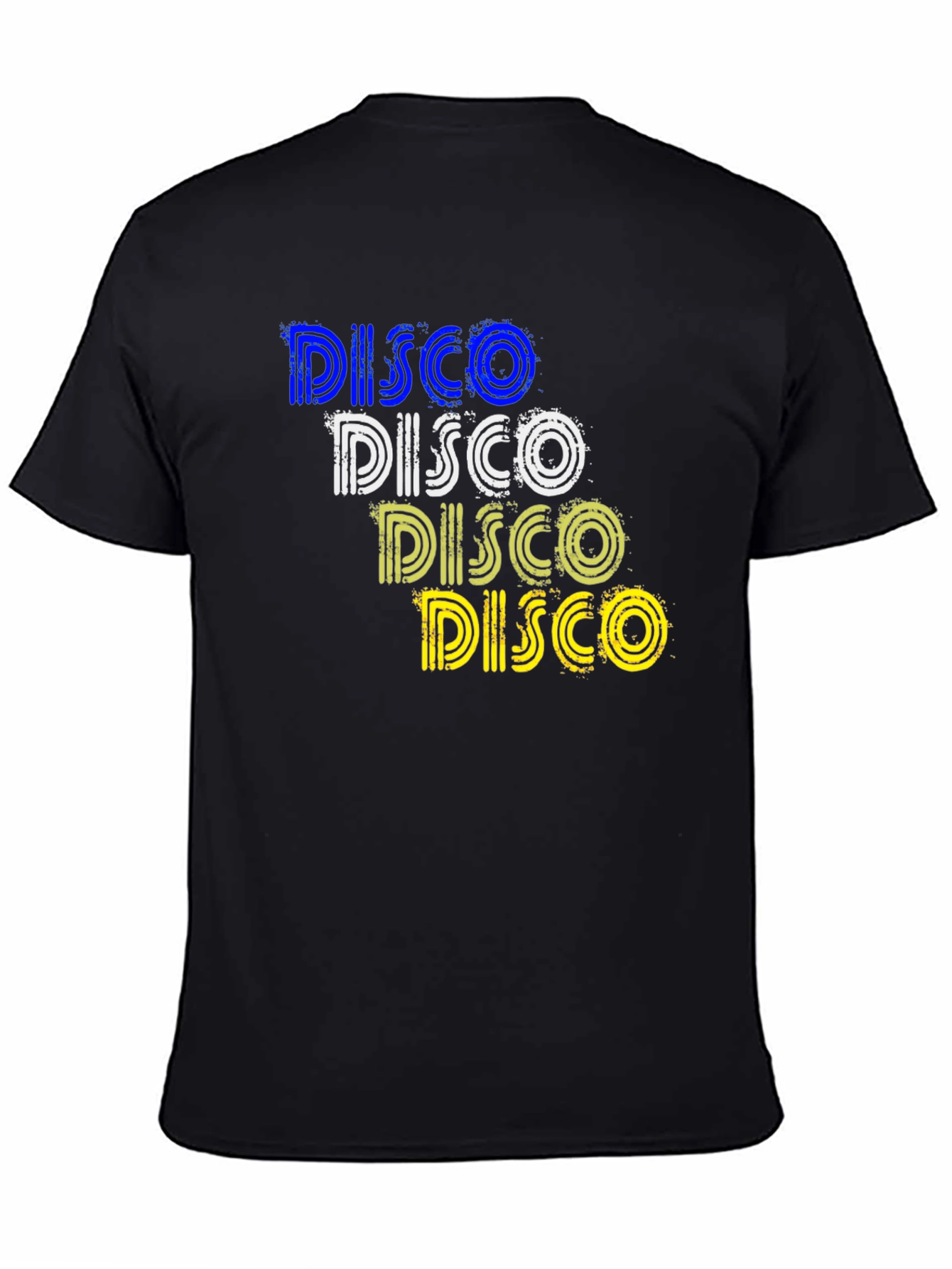 Retro Disco T-Shirt: Blue White Yellow Design