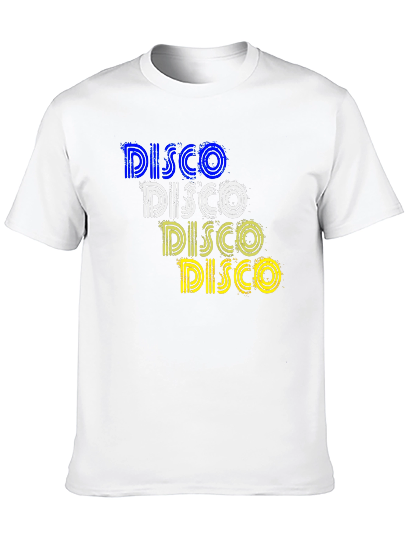 Retro Disco T-Shirt: Blue White Yellow Design
