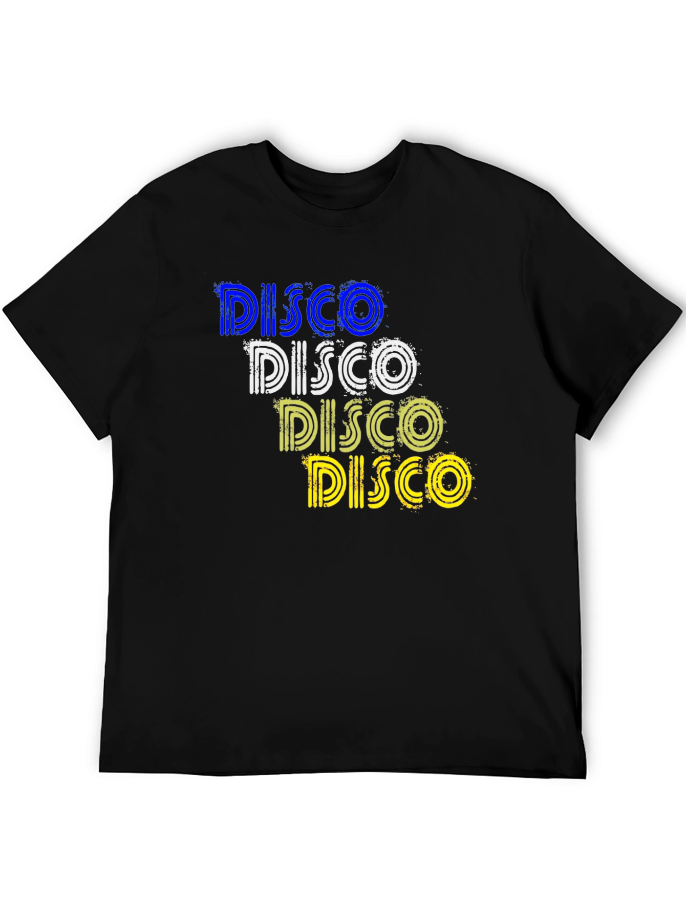 Retro Disco T-Shirt: Blue White Yellow Design