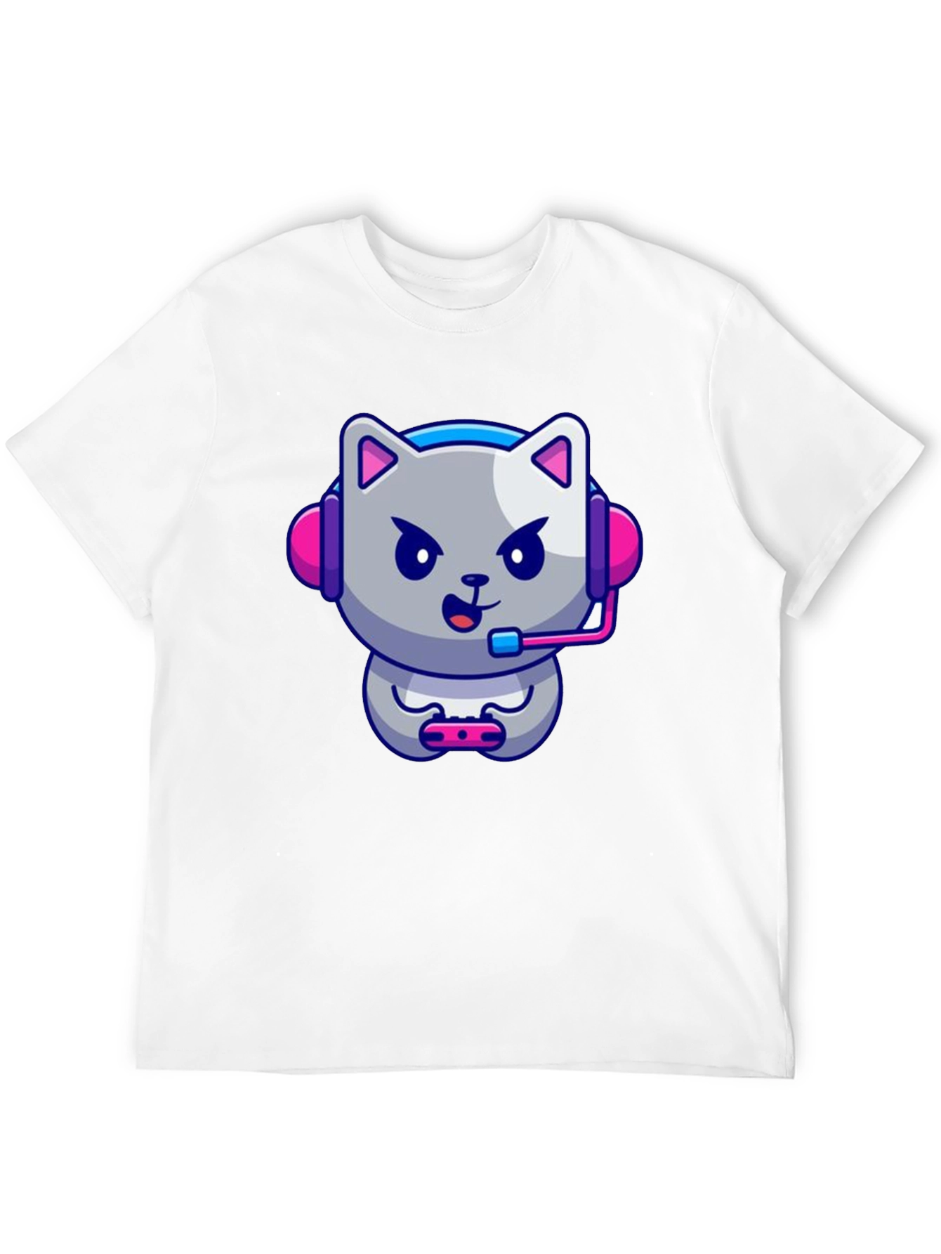 Gamer Cat Graphic Tee - Black Cotton T-Shirt
