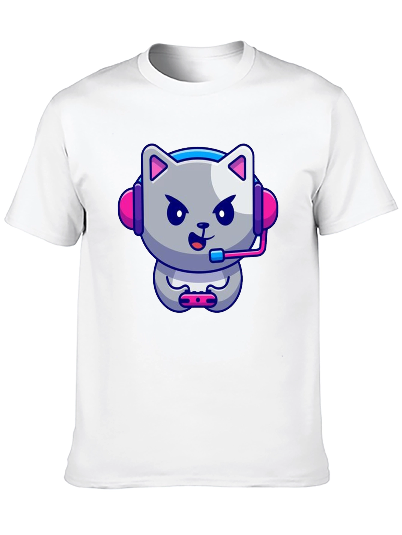 Gamer Cat Graphic Tee - Black Cotton T-Shirt