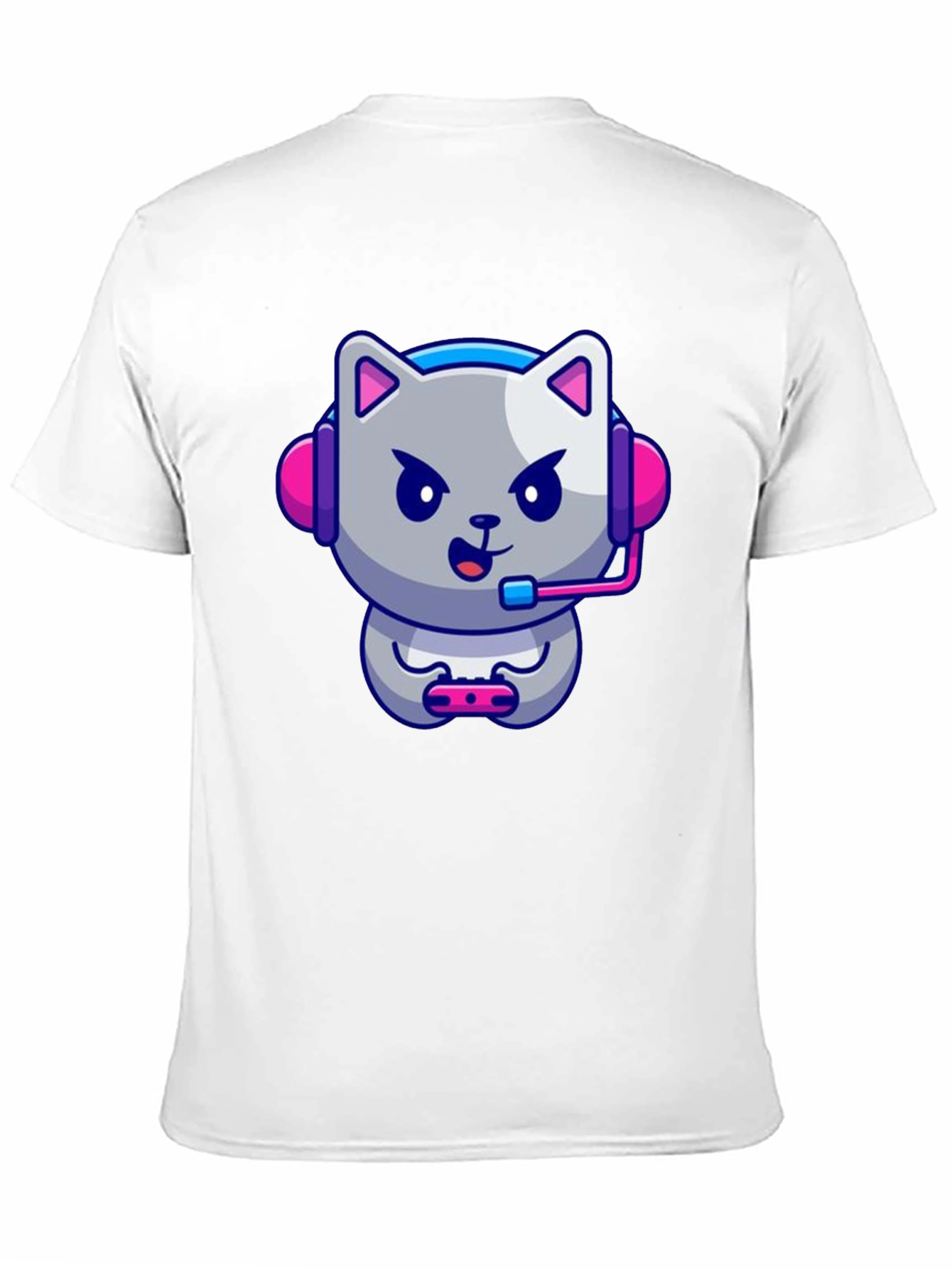 Gamer Cat Graphic Tee - Black Cotton T-Shirt