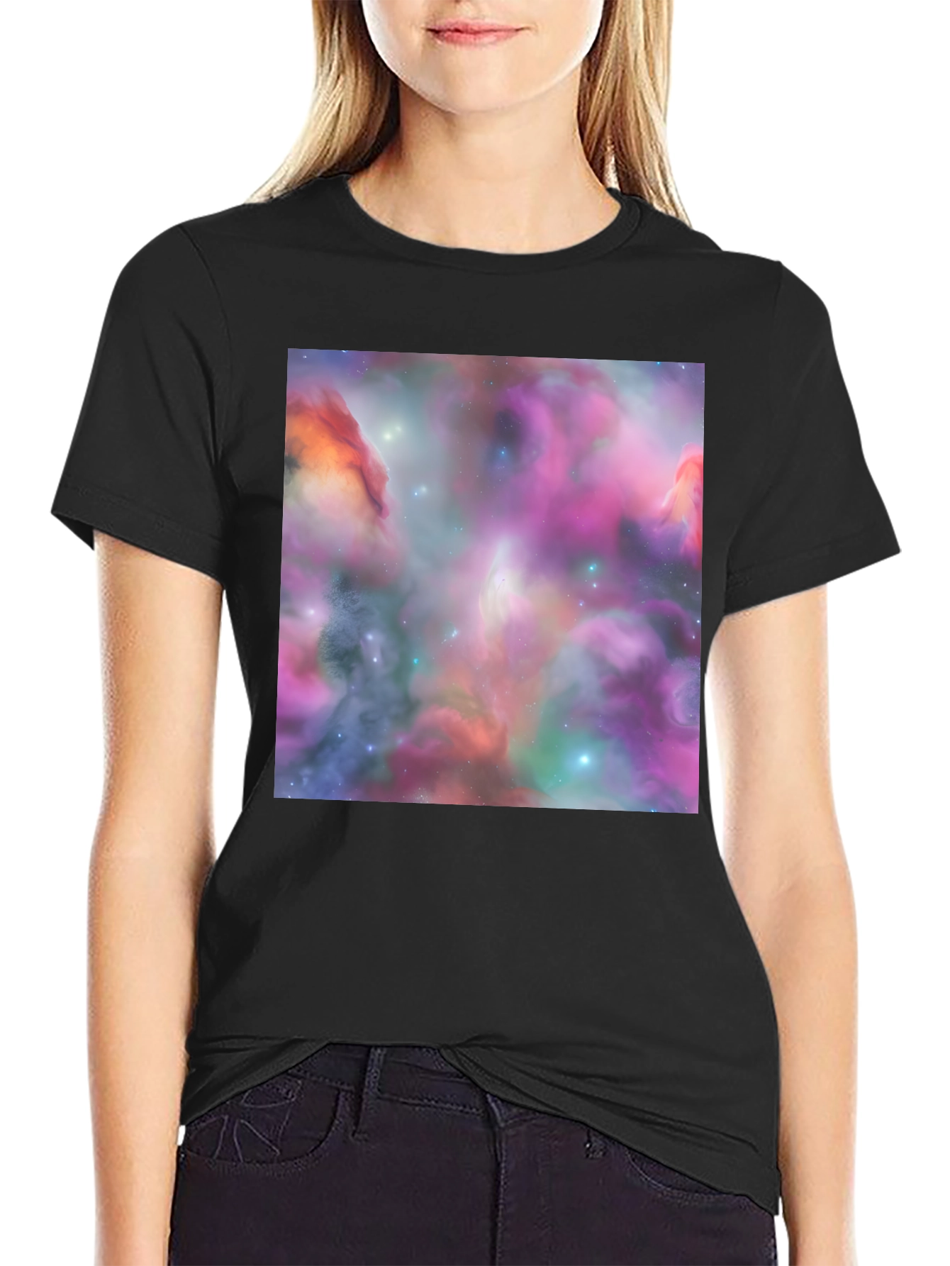 Nebula Galaxy Graphic Print Black T-Shirt