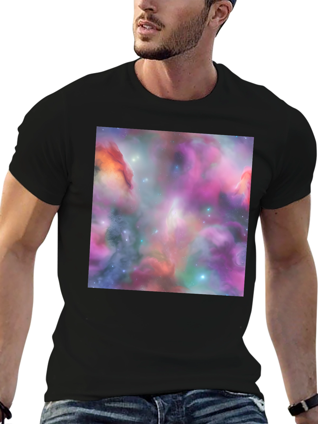 Nebula Galaxy Graphic Print Black T-Shirt