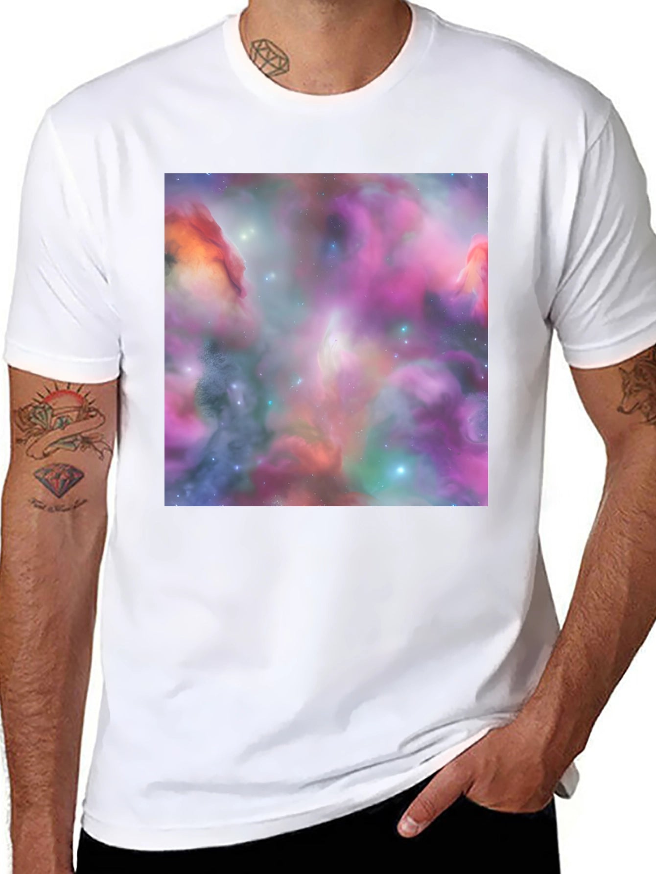 Nebula Galaxy Graphic Print Black T-Shirt
