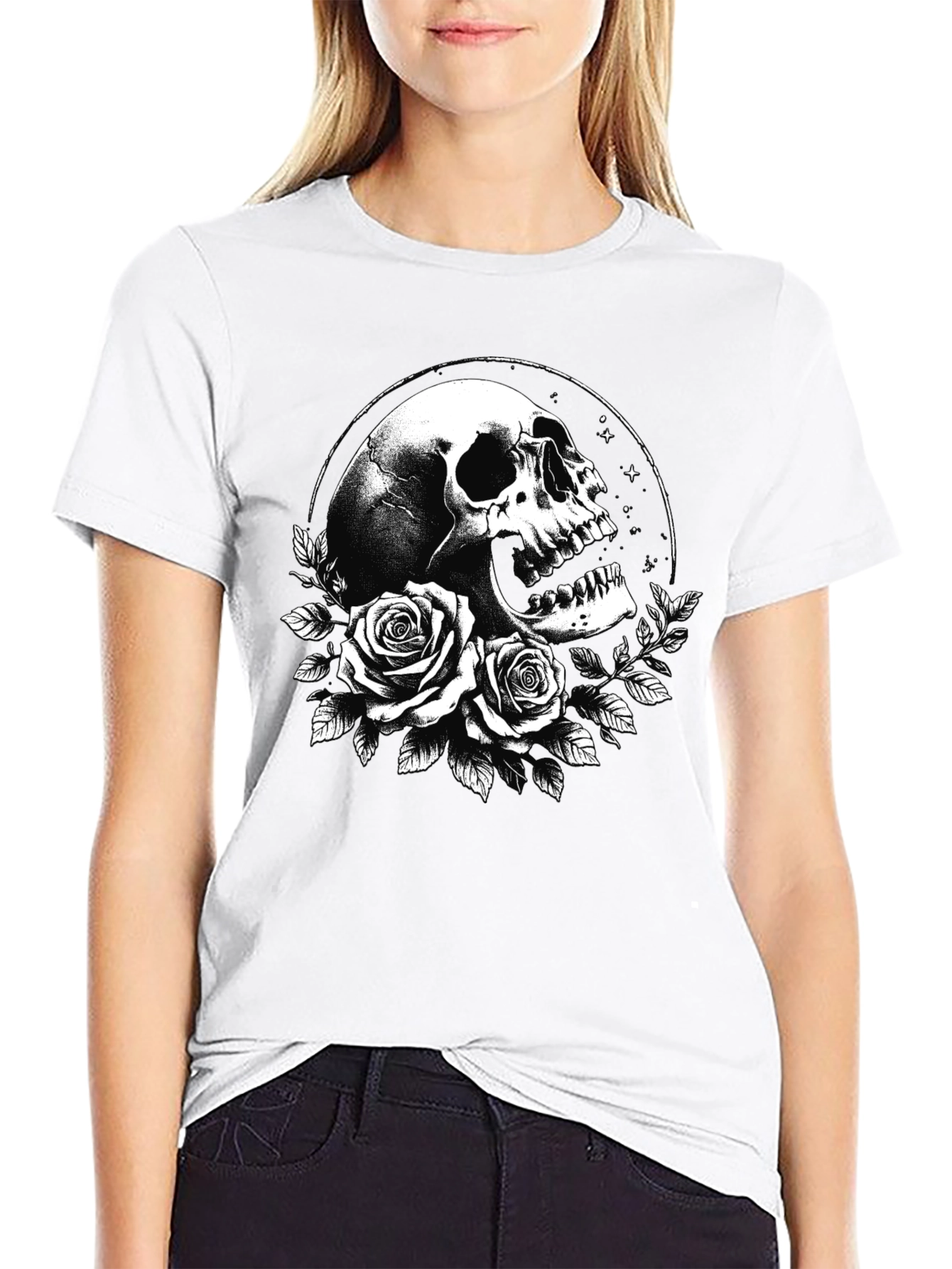 Skull & Roses Graphic T-Shirt - Black