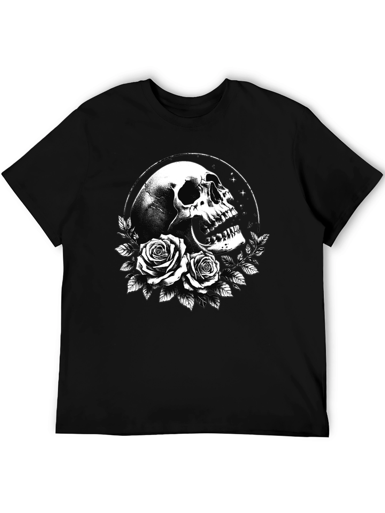 Skull & Roses Graphic T-Shirt - Black