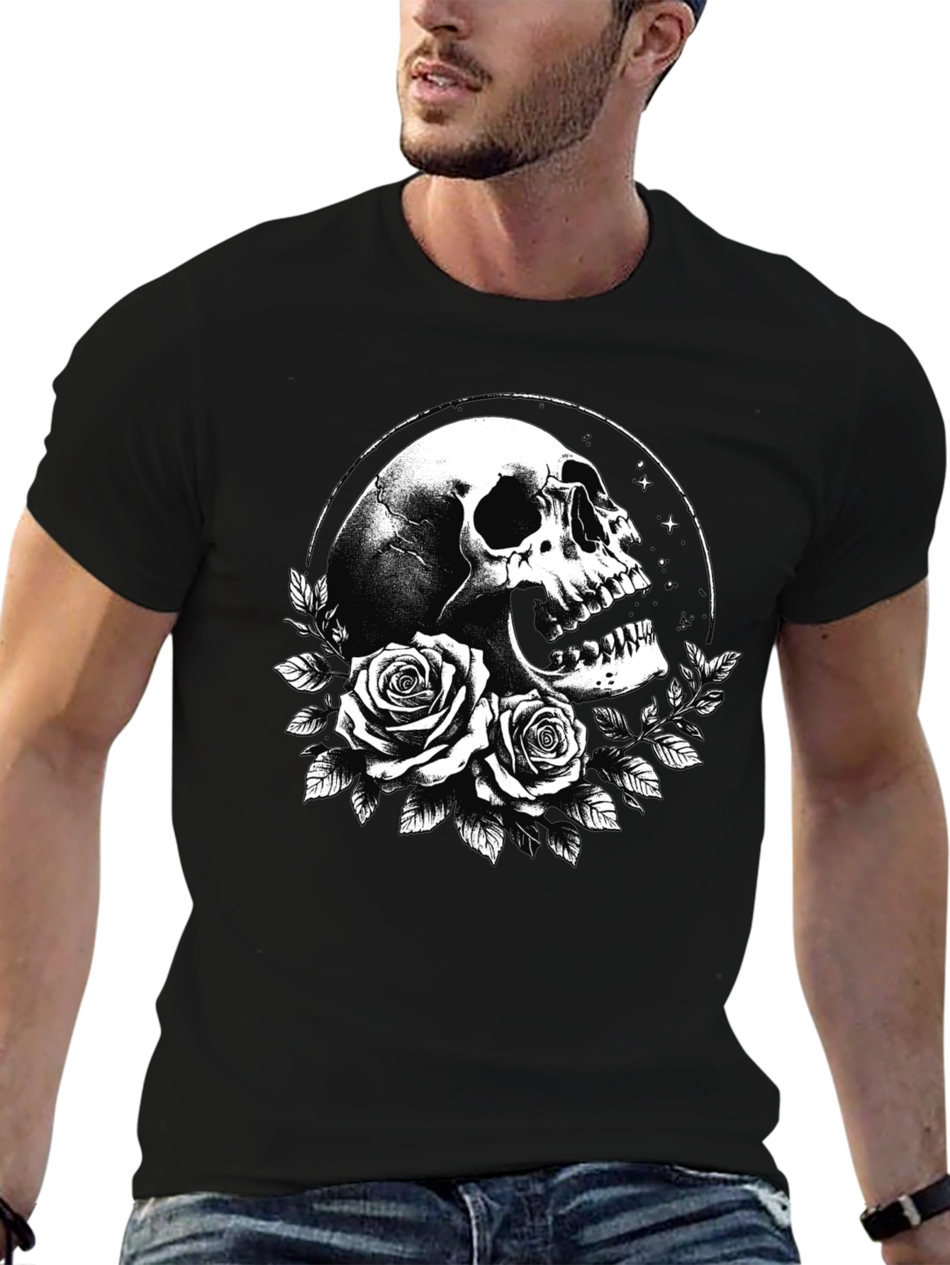 Skull & Roses Graphic T-Shirt - Black