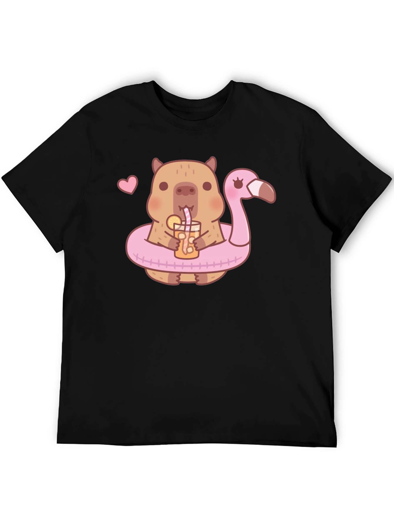 Cute Capybara Flamingo Drink Graphic T-Shirt