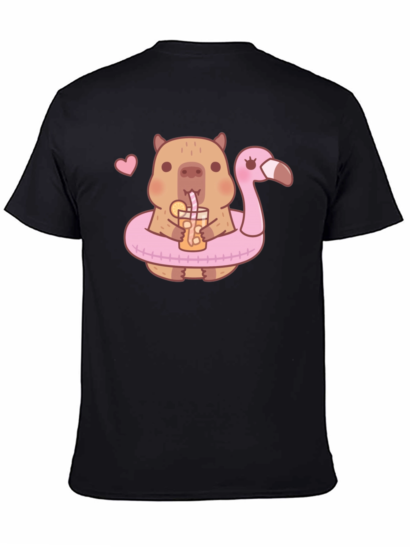 Cute Capybara Flamingo Drink Graphic T-Shirt