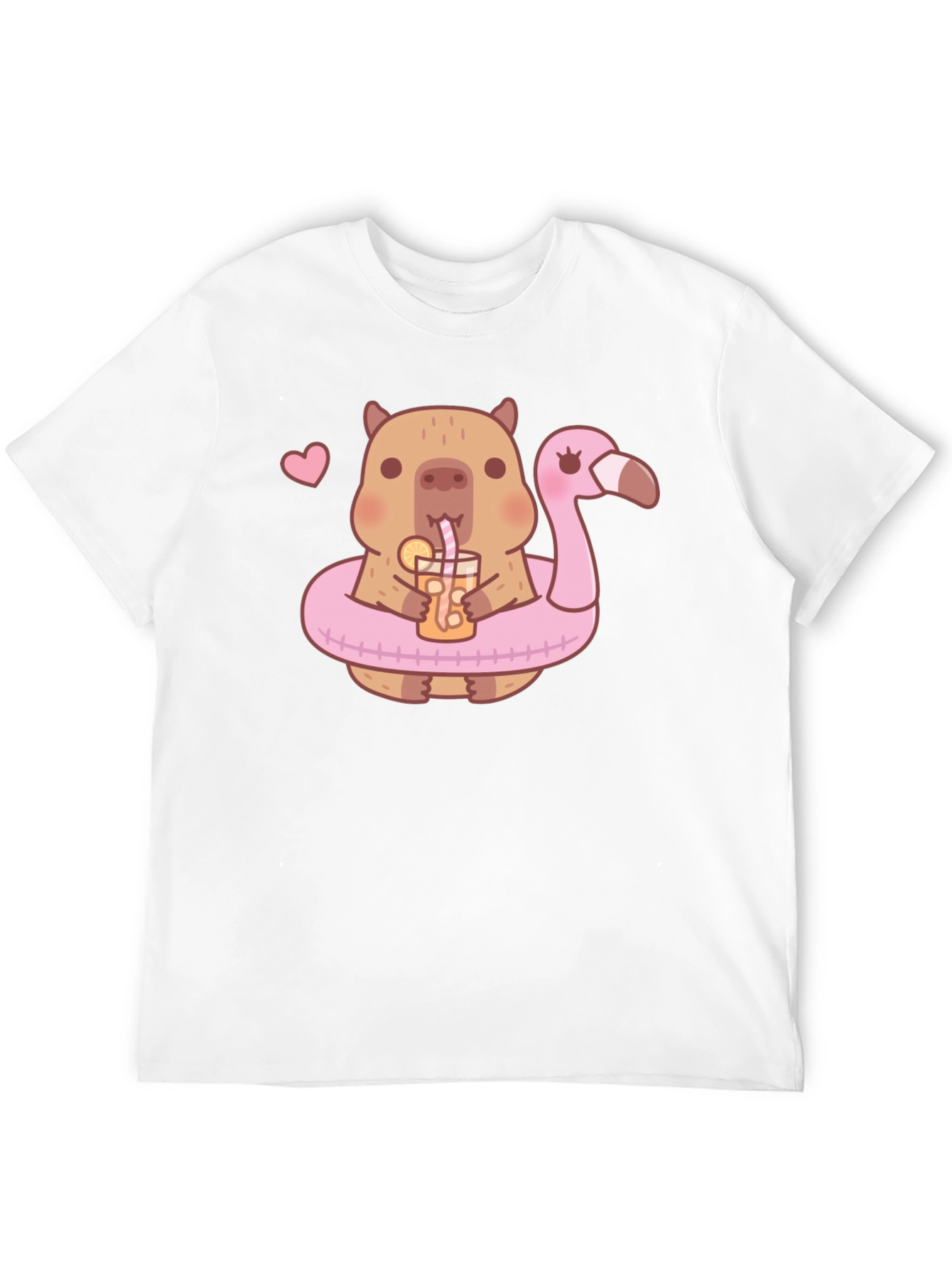 Cute Capybara Flamingo Drink Graphic T-Shirt