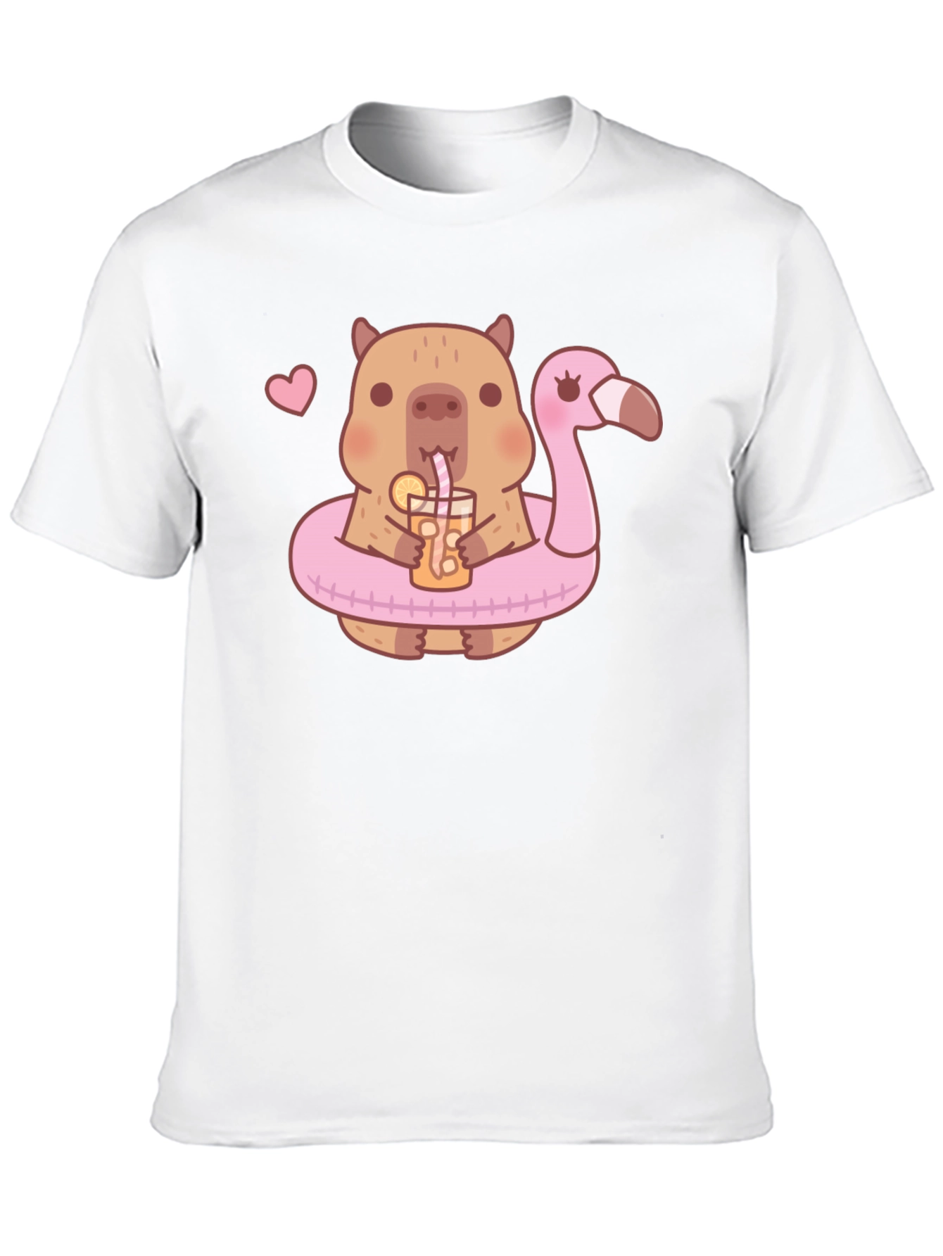 Cute Capybara Flamingo Drink Graphic T-Shirt