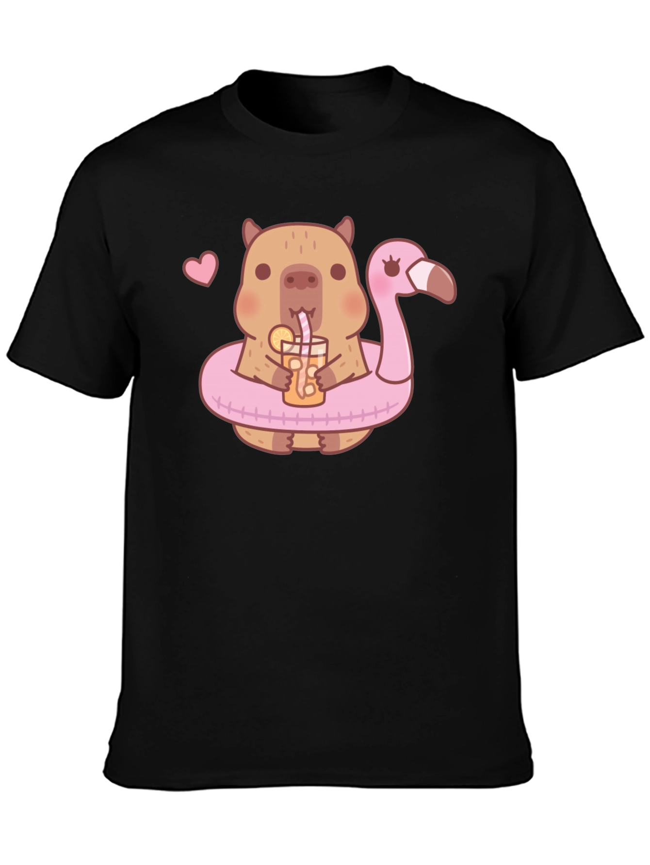 Cute Capybara Flamingo Drink Graphic T-Shirt