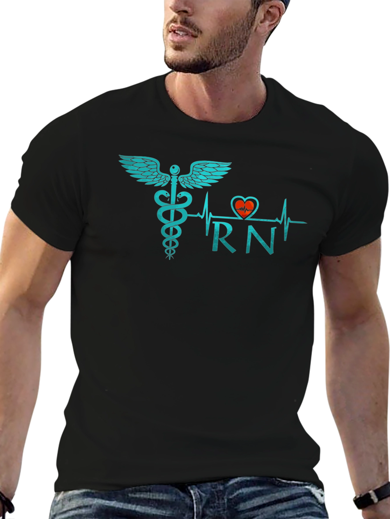 RN Caduceus Heartbeat Black T-Shirt
