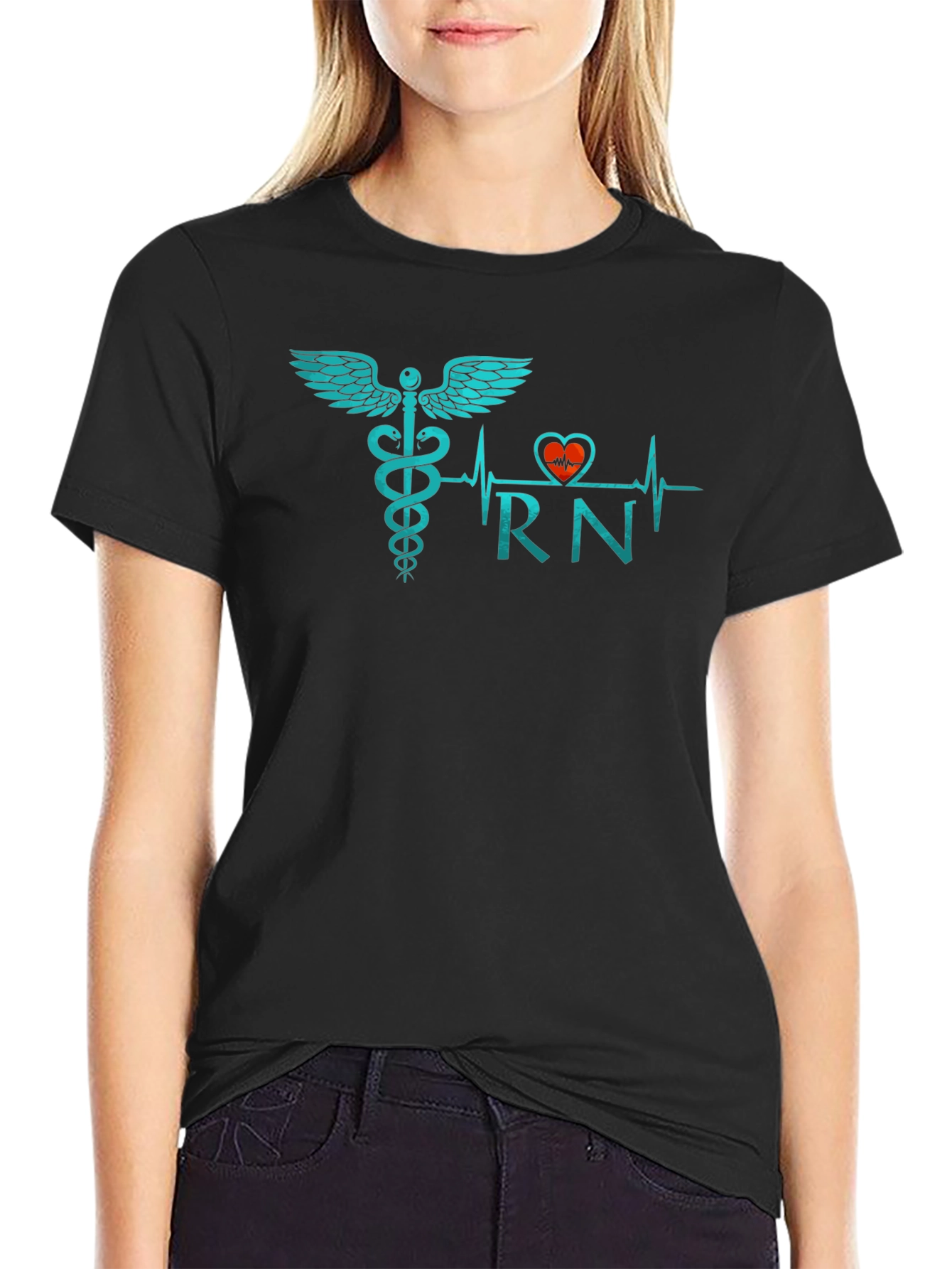 RN Caduceus Heartbeat Black T-Shirt