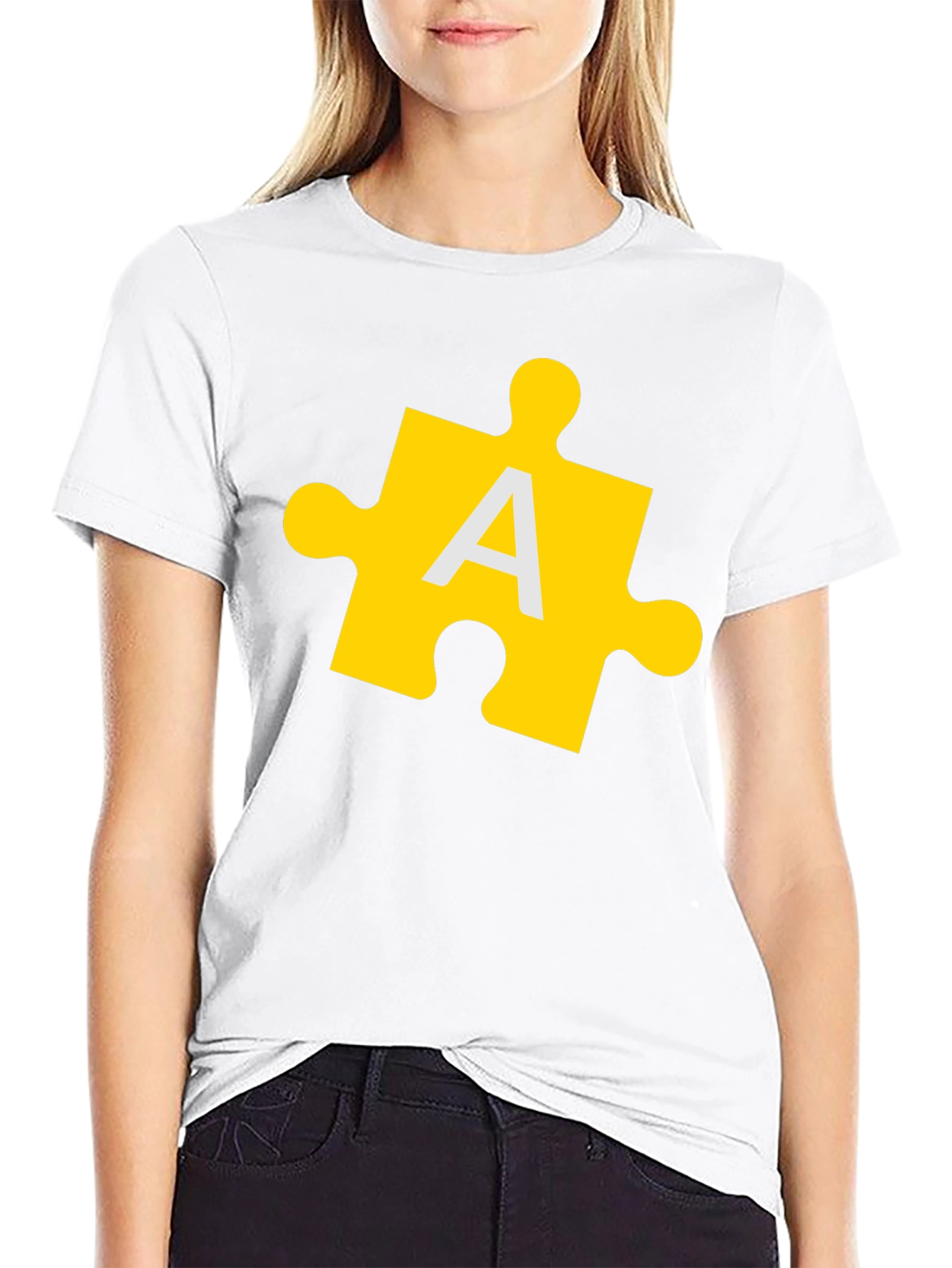 Puzzle Piece A Graphic Tee - Black Cotton T-Shirt