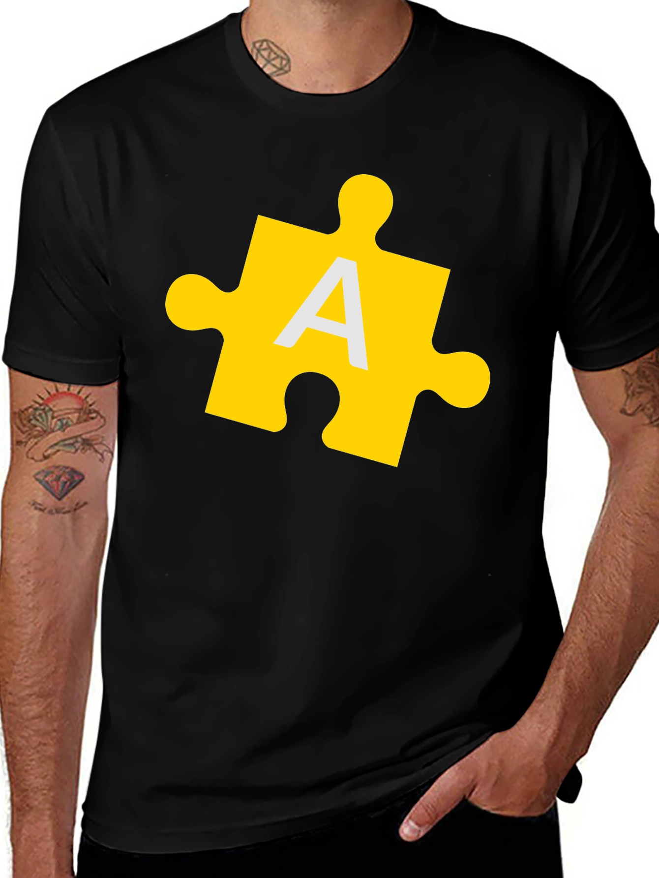 Puzzle Piece A Graphic Tee - Black Cotton T-Shirt