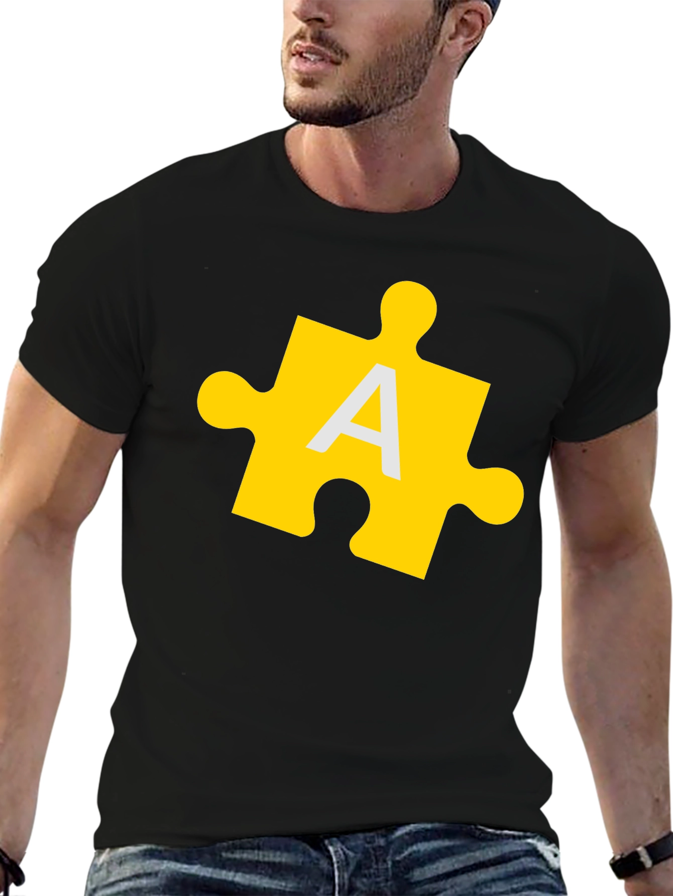 Puzzle Piece A Graphic Tee - Black Cotton T-Shirt