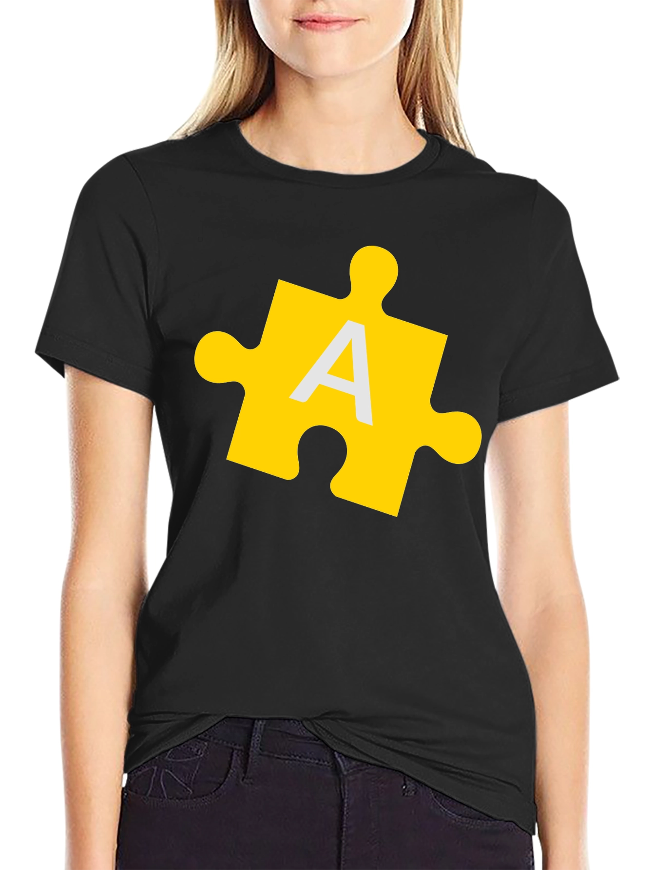 Puzzle Piece A Graphic Tee - Black Cotton T-Shirt