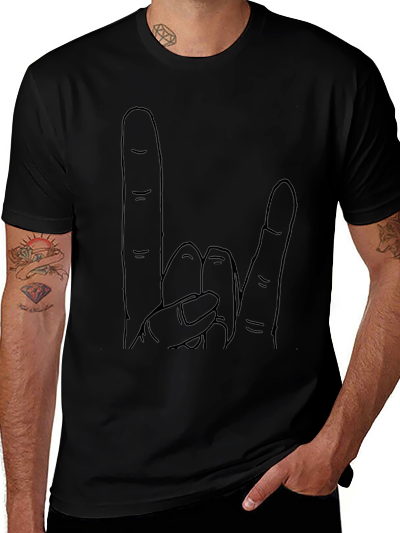 Rock On Hand Gesture Graphic T-Shirt