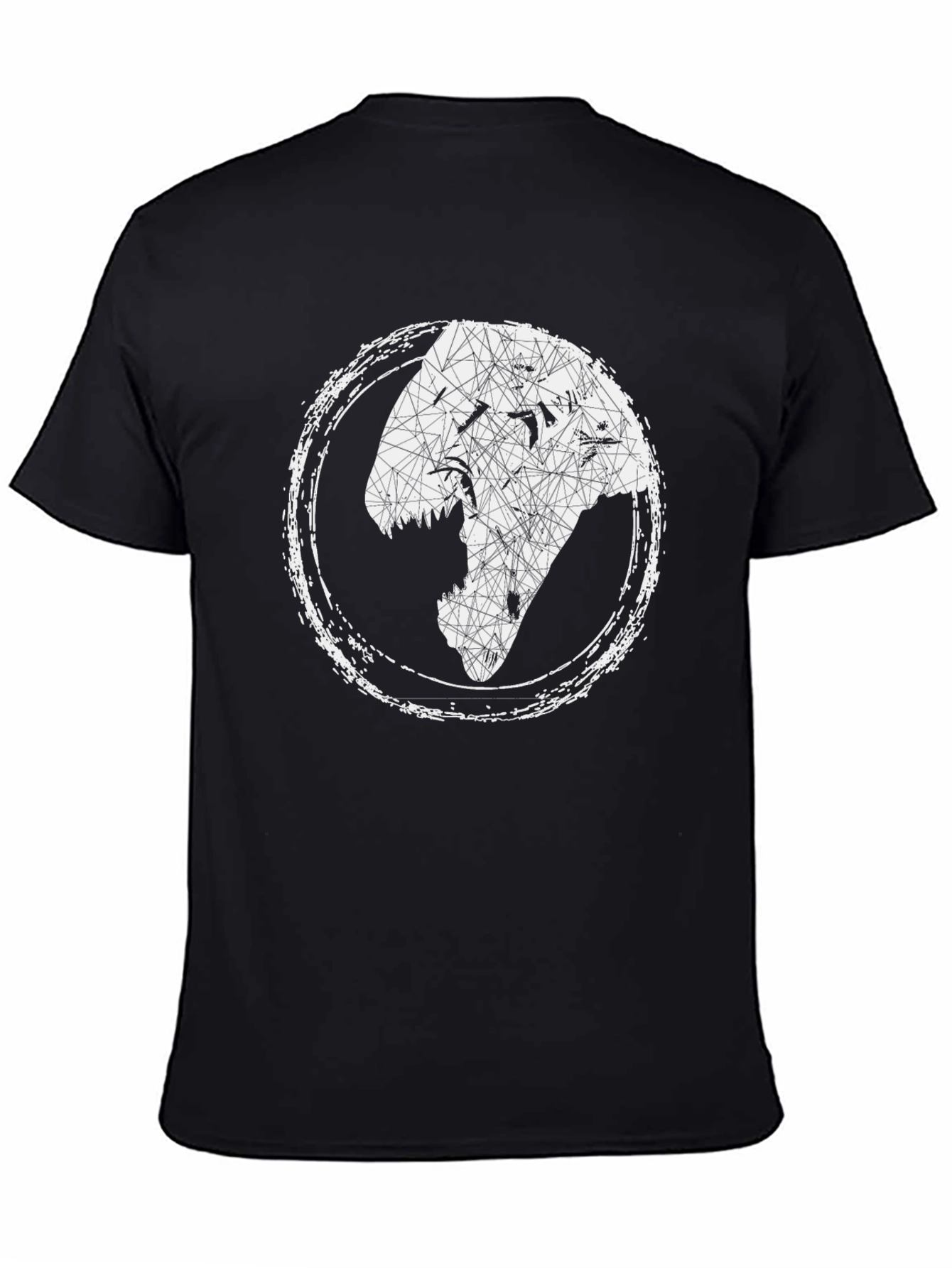 Geometric Dinosaur Head Graphic Tee - Black