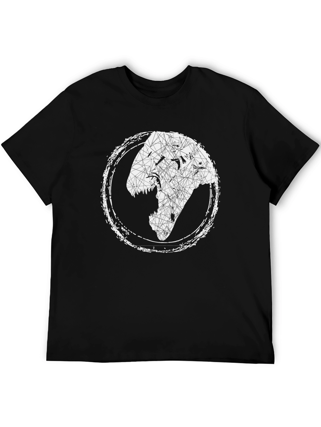 Geometric Dinosaur Head Graphic Tee - Black