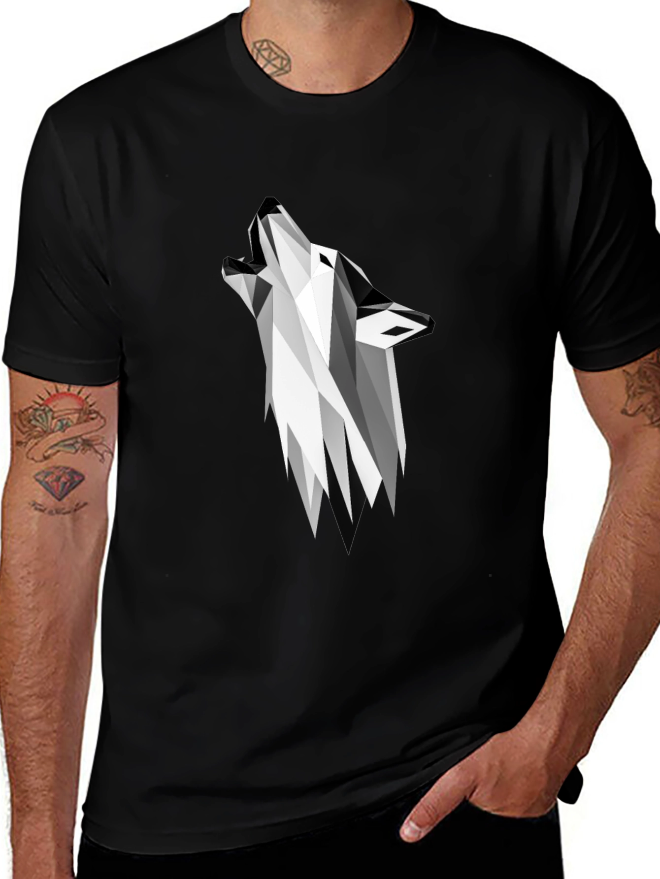 Geometric Wolf Graphic Tee - Modern Black T-Shirt