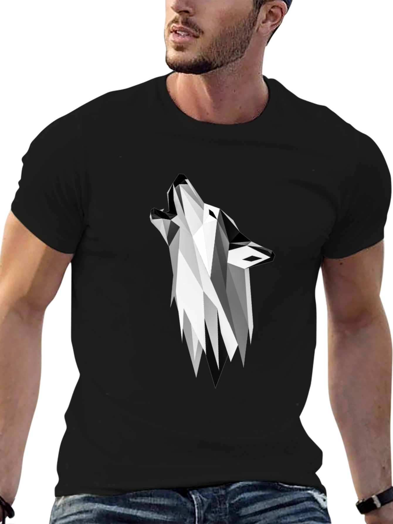 Geometric Wolf Graphic Tee - Modern Black T-Shirt