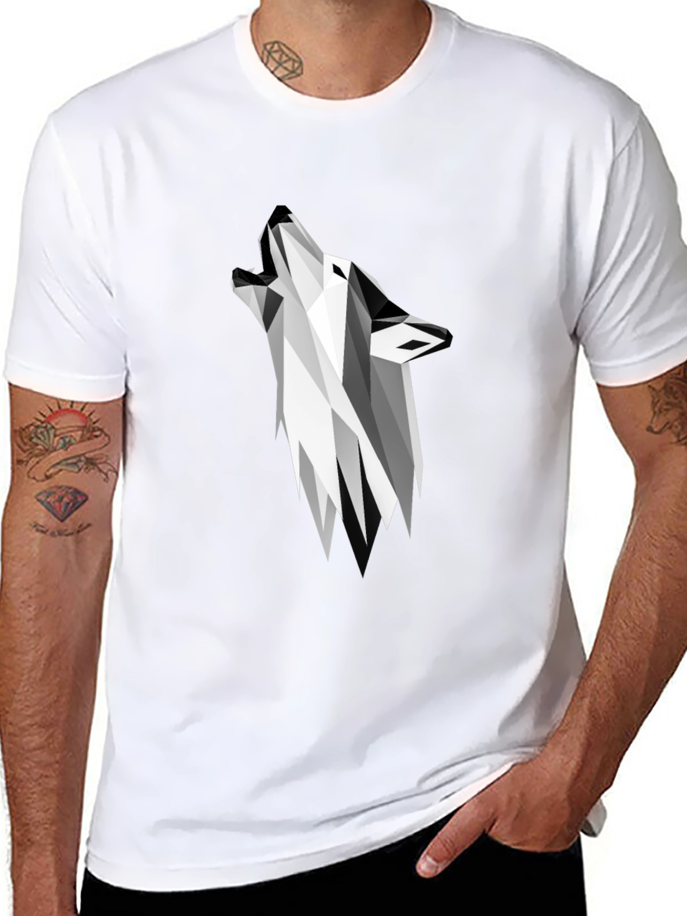 Geometric Wolf Graphic Tee - Modern Black T-Shirt