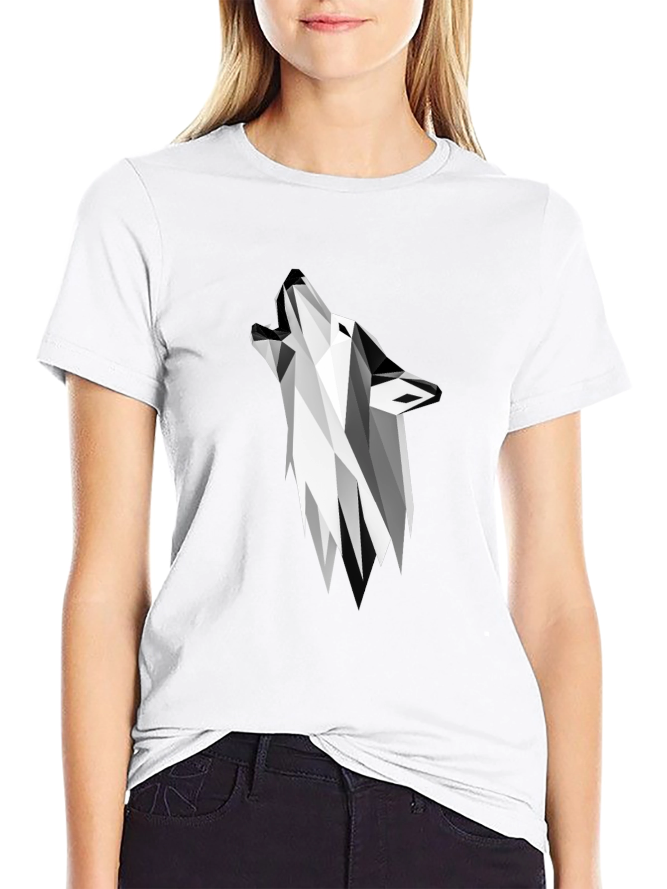 Geometric Wolf Graphic Tee - Modern Black T-Shirt