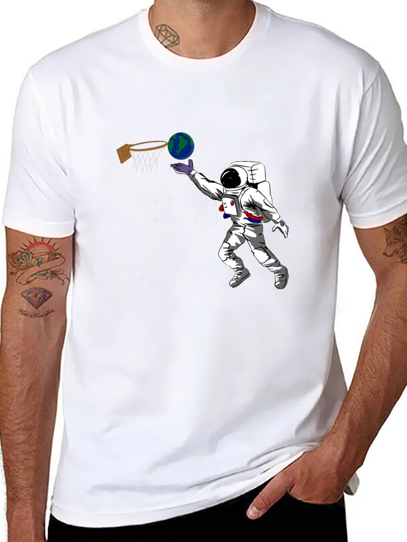 Astronaut Dunking Earth Graphic T-Shirt