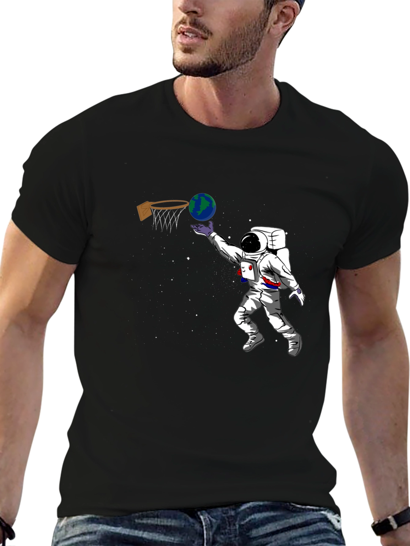 Astronaut Dunking Earth Graphic T-Shirt