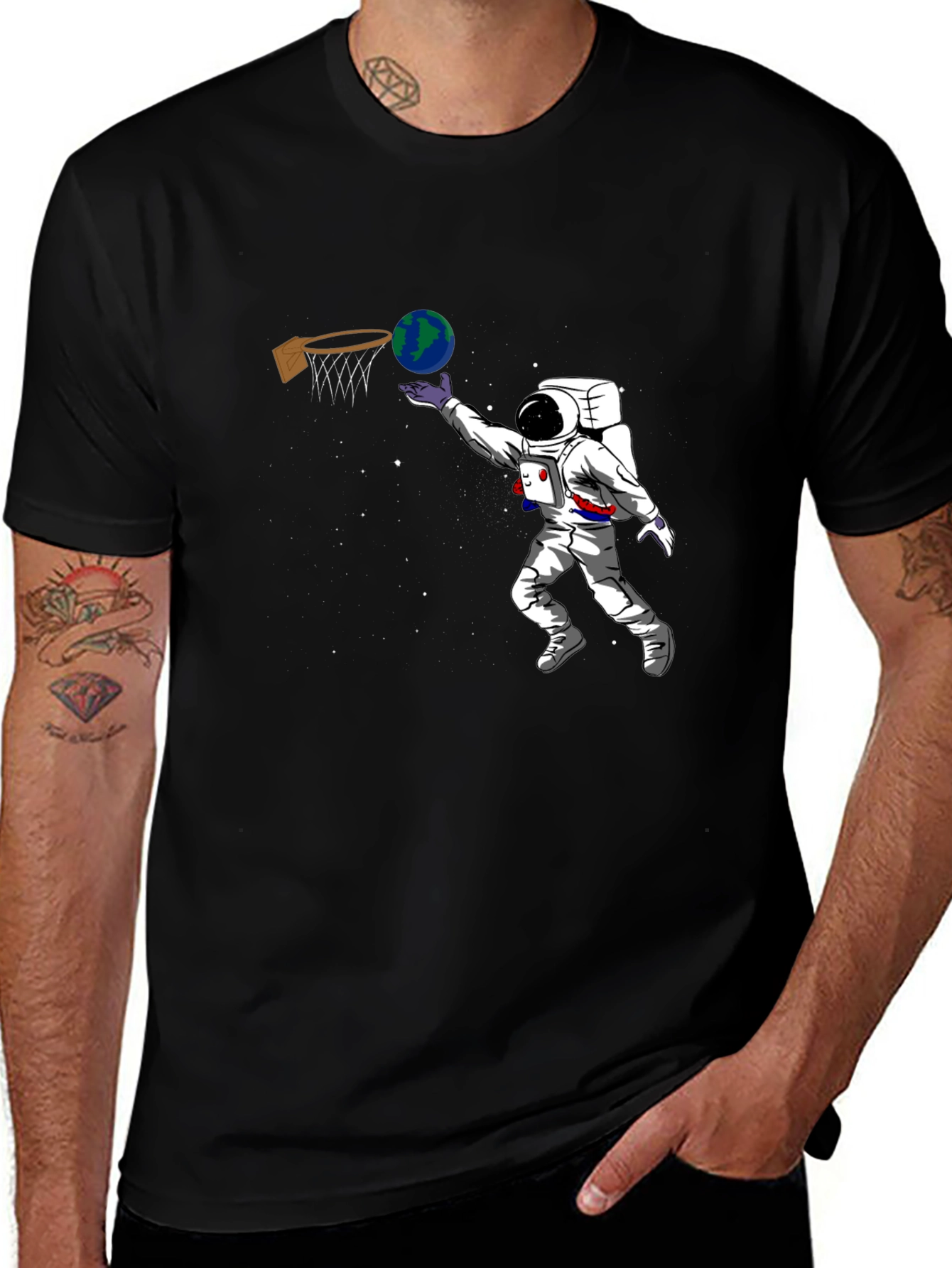 Astronaut Dunking Earth Graphic T-Shirt