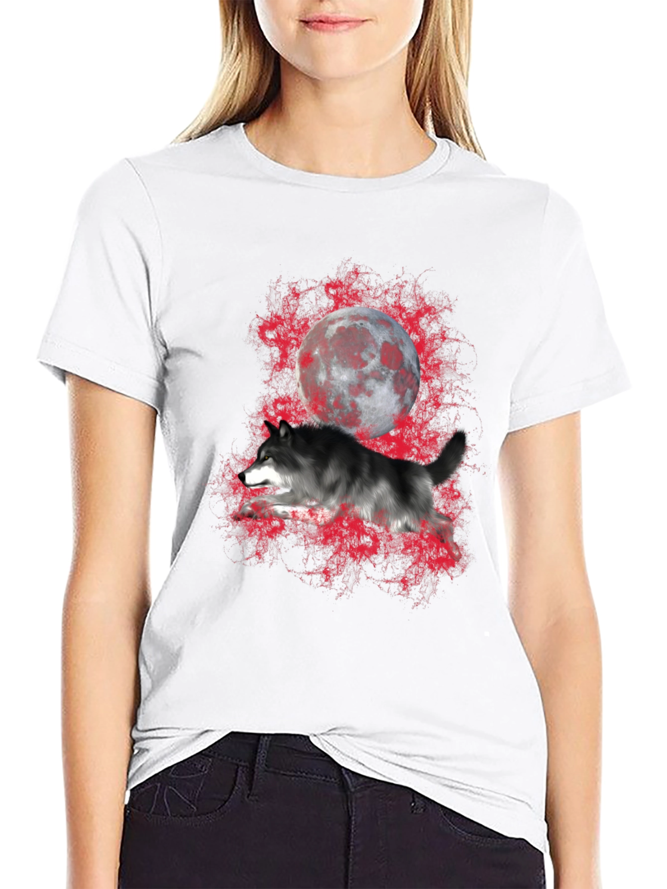 Wolf and Moon Graphic T-Shirt