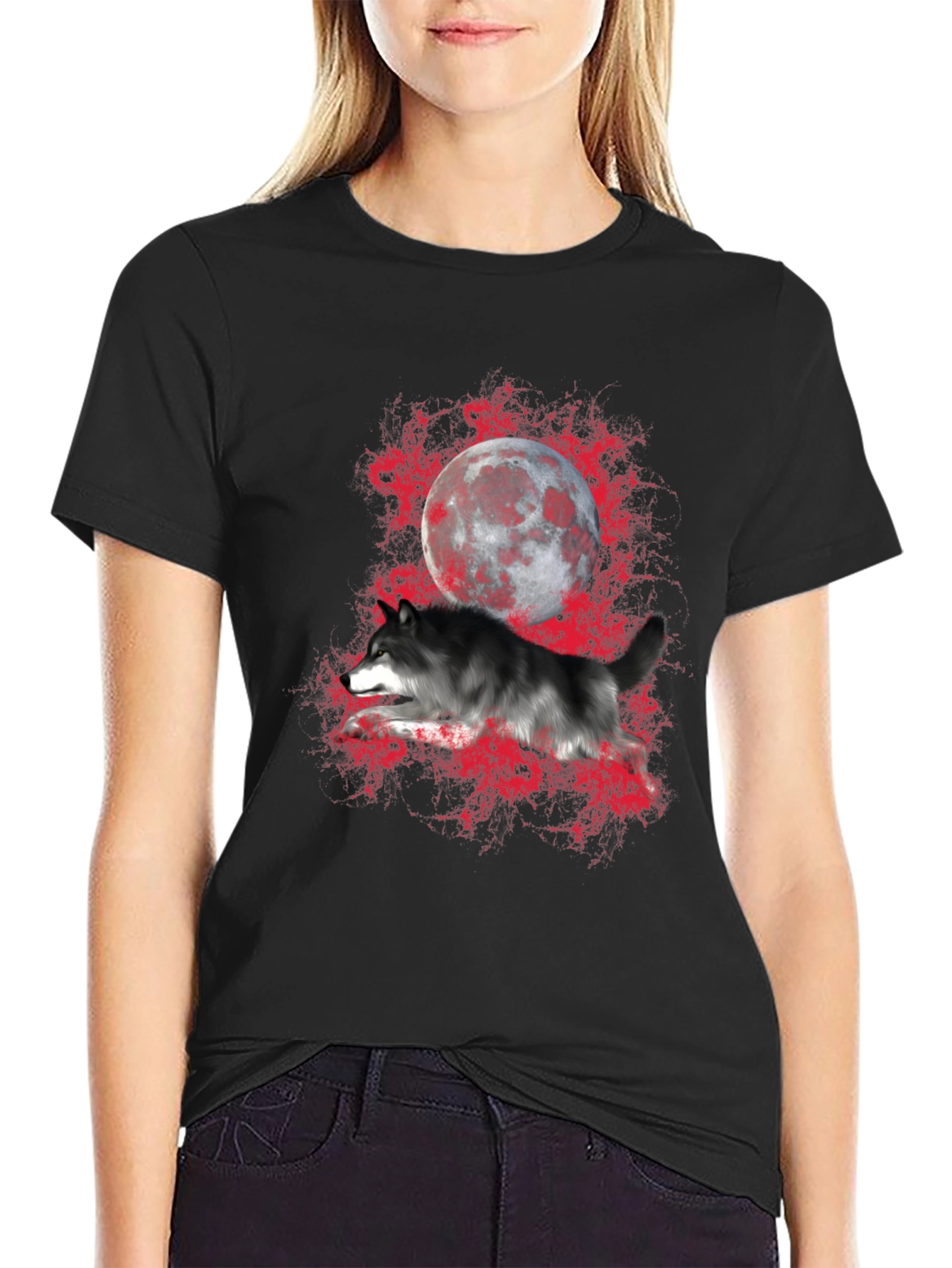 Wolf and Moon Graphic T-Shirt