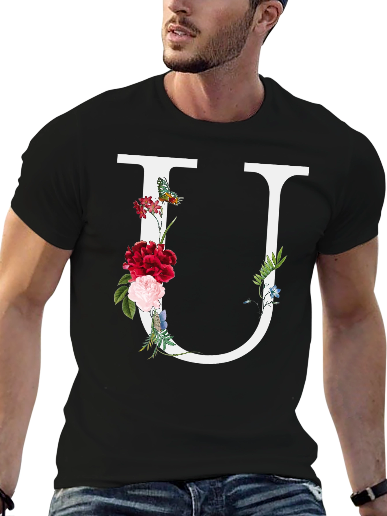 Floral Letter U Graphic Tee