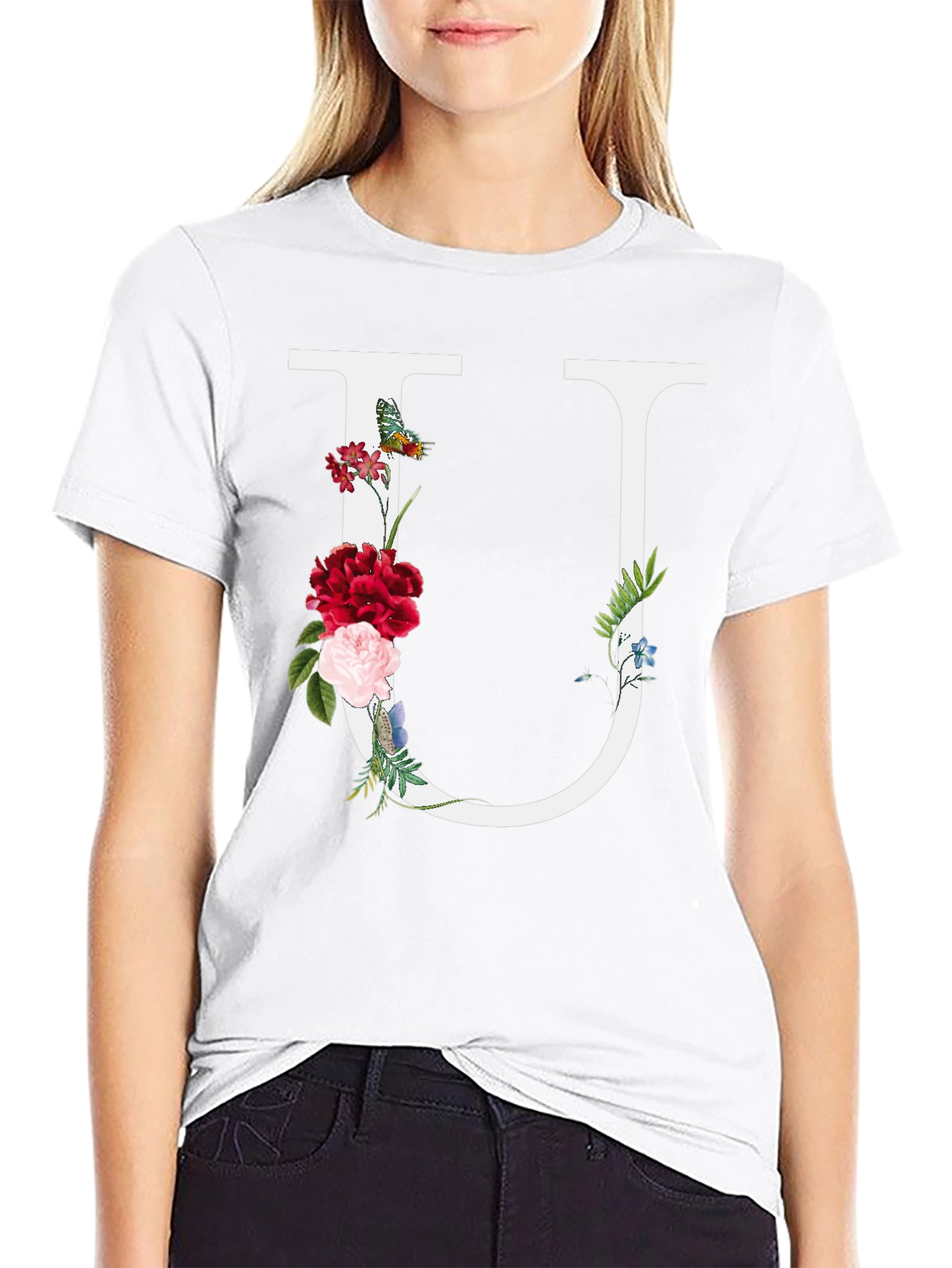 Floral Letter U Graphic Tee