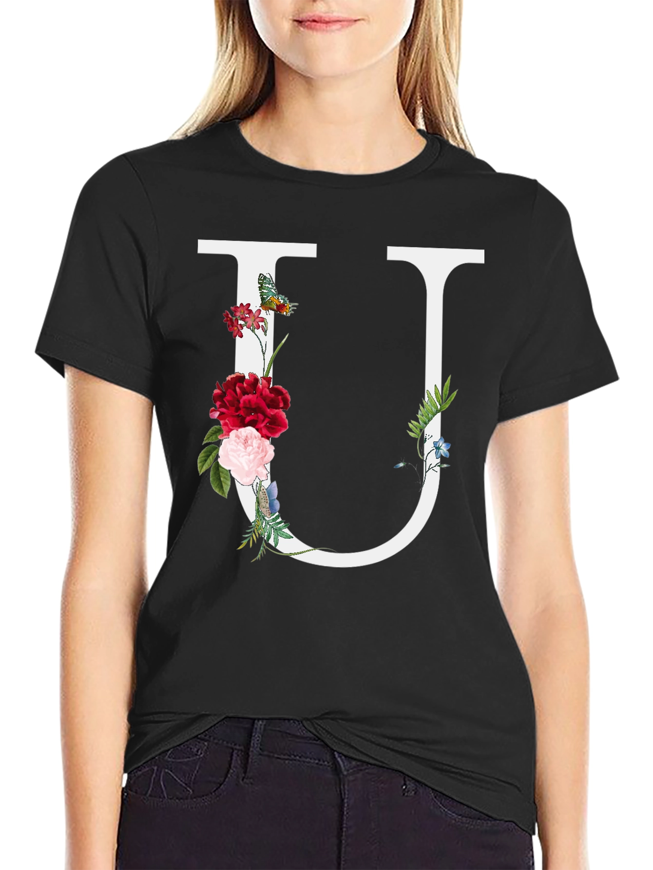 Floral Letter U Graphic Tee