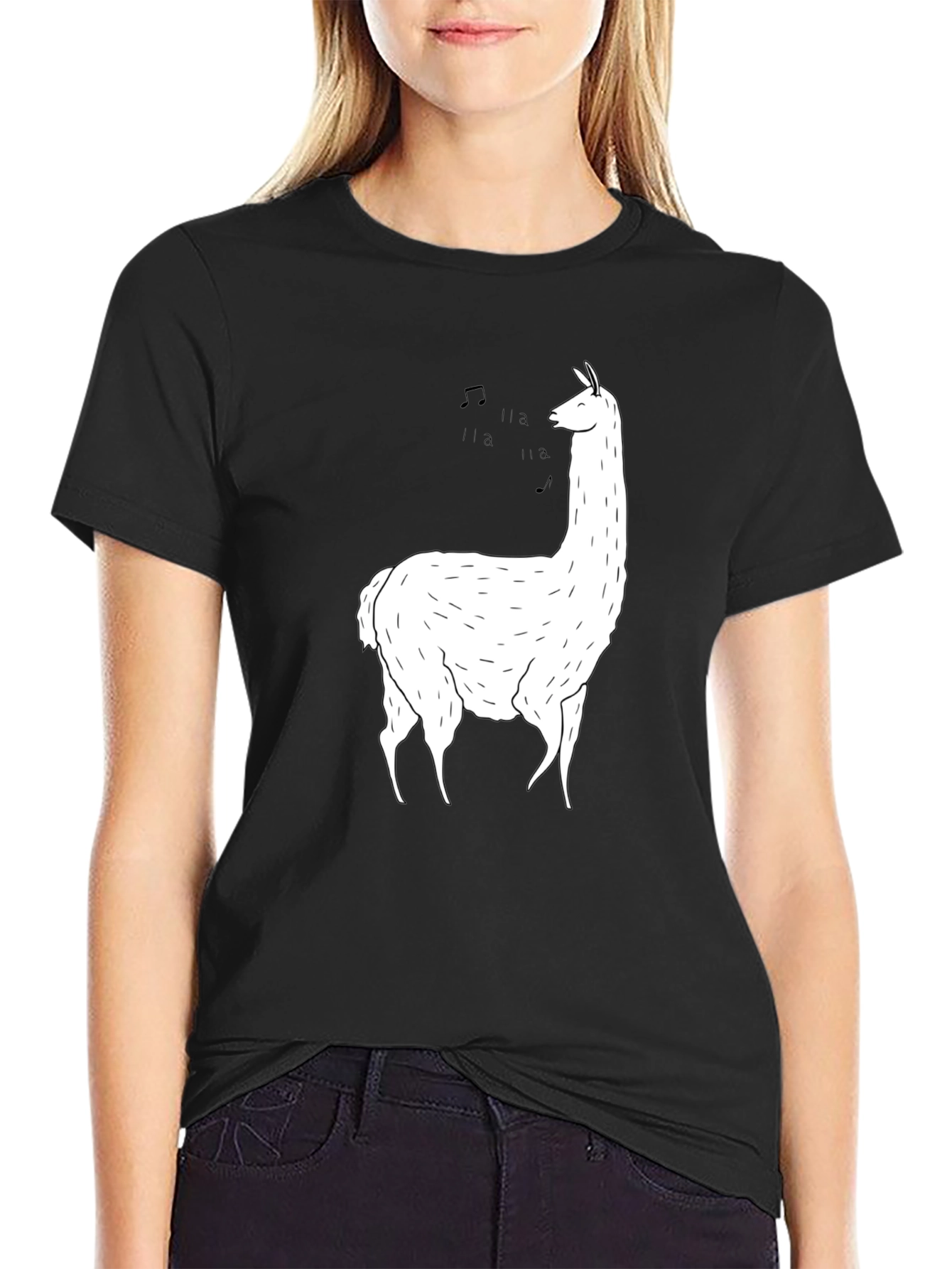 Singing Llama Graphic Tee - Soft Black Cotton